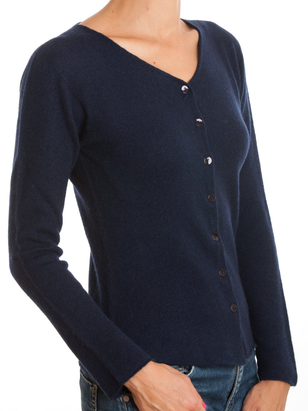 Cardigan con bottoni 100% Cashmere, colore Blu, vista 2 | Dalle Piane Cashmere