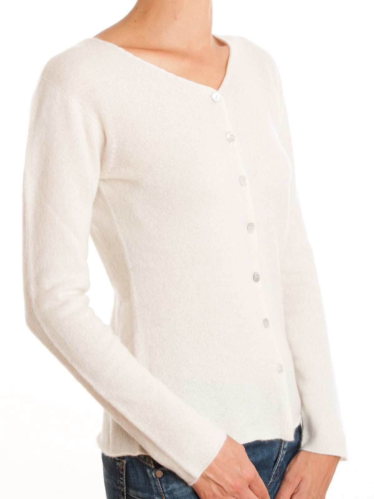 Cardigan con bottoni 100% Cashmere, colore Crema, vista 2 | Dalle Piane Cashmere