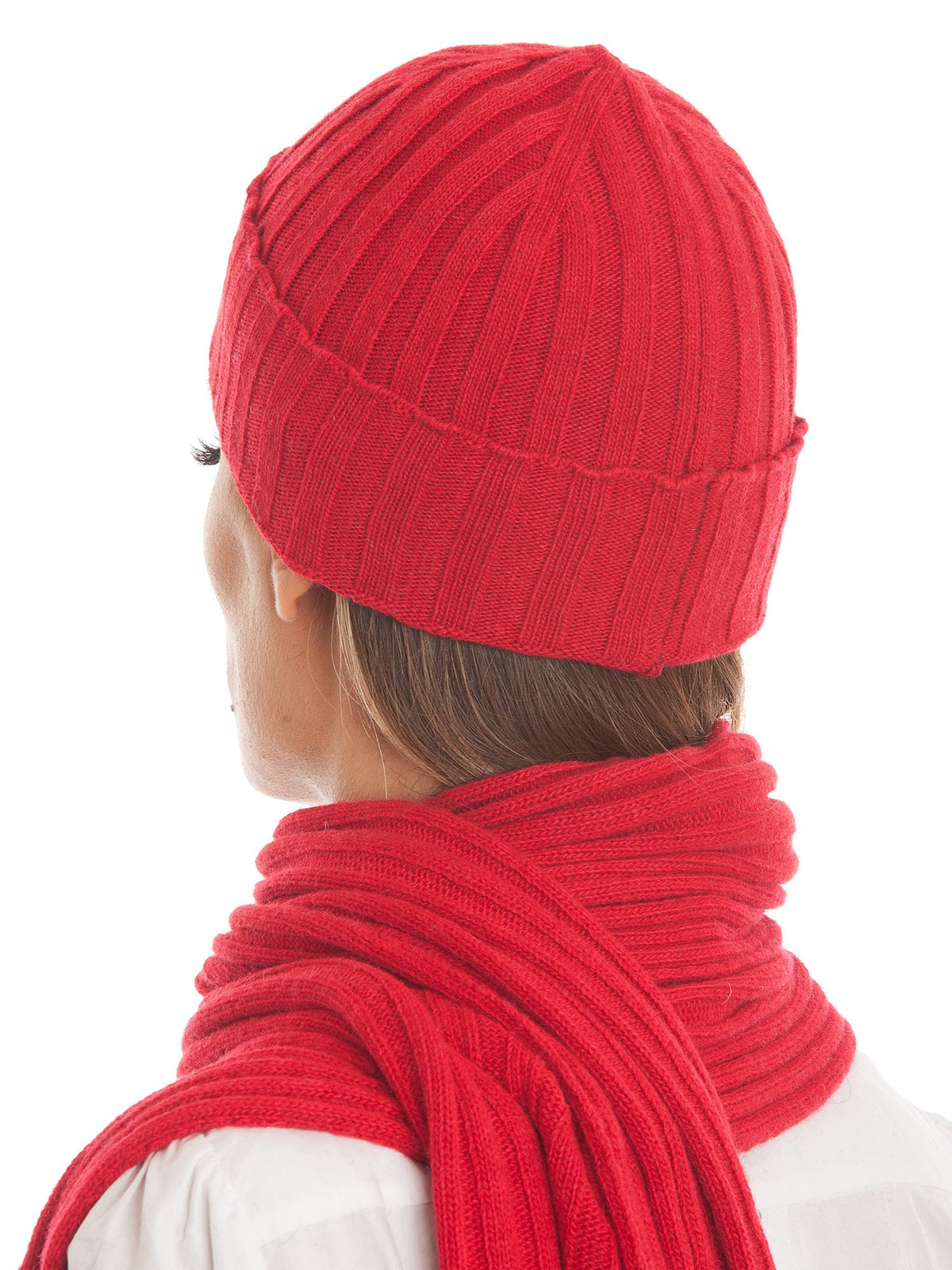 Ensemble écharpe et bonnet femme mélange cachemire, coloris Rouge, vue 2 | Dalle Piane Cashmere