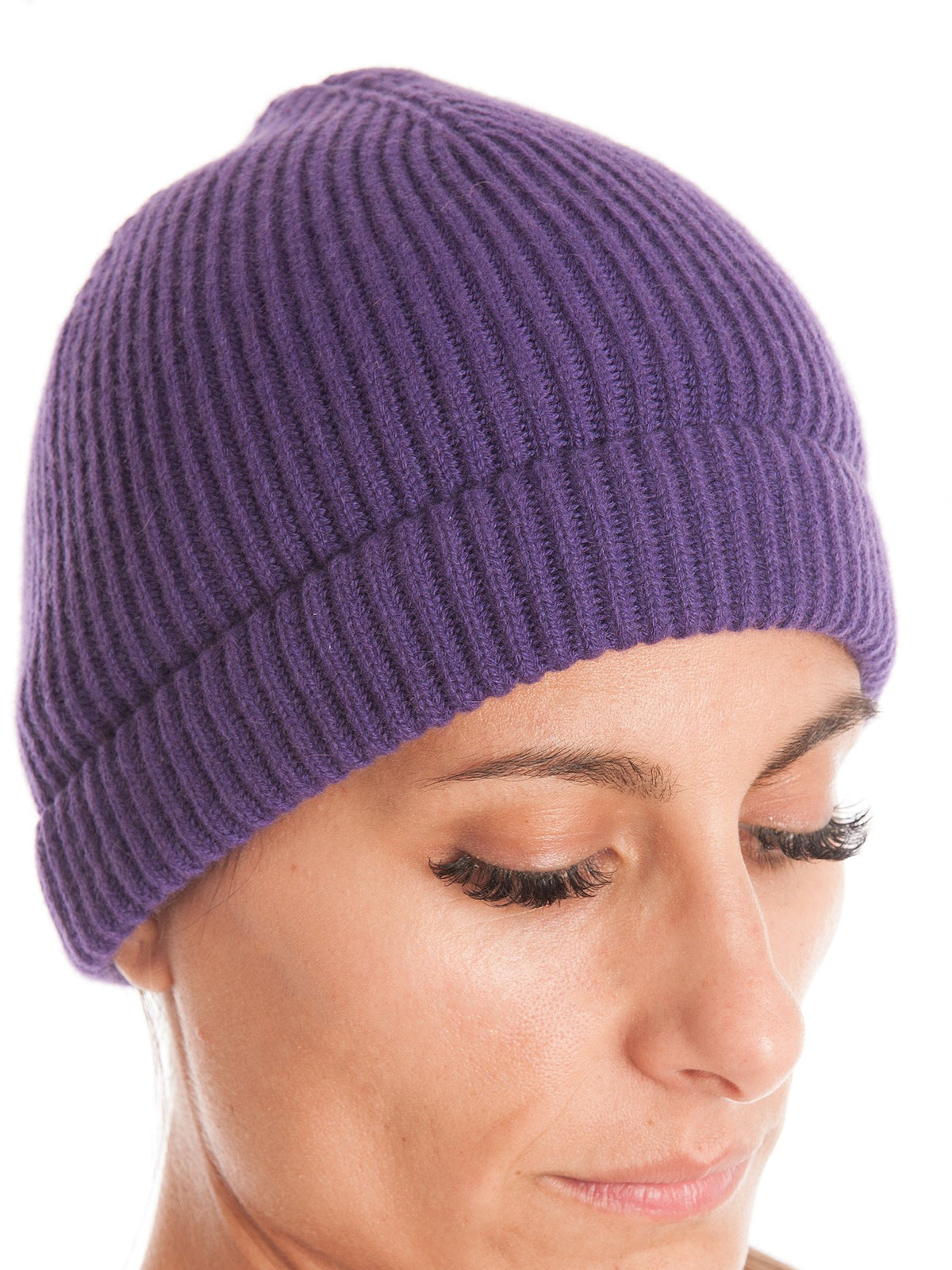Bonnet femme 100 % cachemire, coloris Violet, vue 2 | Dalle Piane Cashmere