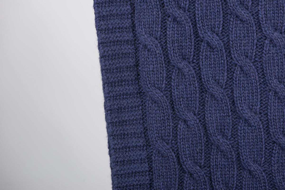 Plaid à torsades mélange cachemire, coloris Bleu, vue 2 | Dalle Piane Cashmere