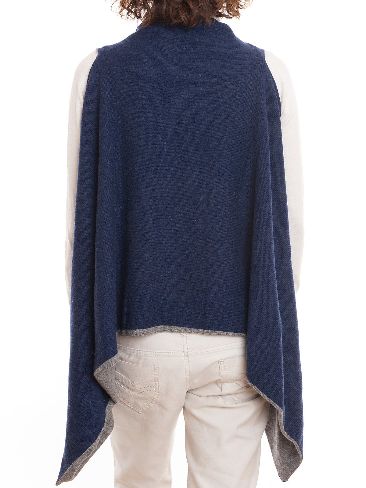 Gilet sans manches bicolore femme mélange cachemire, coloris Bleu-Gris, vue 2 | Dalle Piane Cashmere