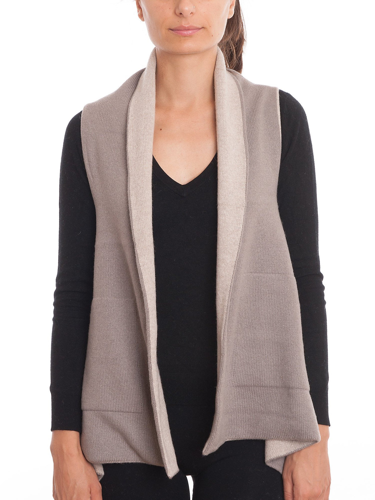 Gilet sans manches bicolore femme mélange cachemire, coloris Vison-Beige | Dalle Piane Cashmere