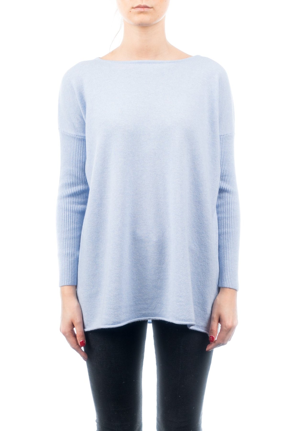 Maxi-pull femme mélange cachemire, coloris Ciel | Dalle Piane Cashmere