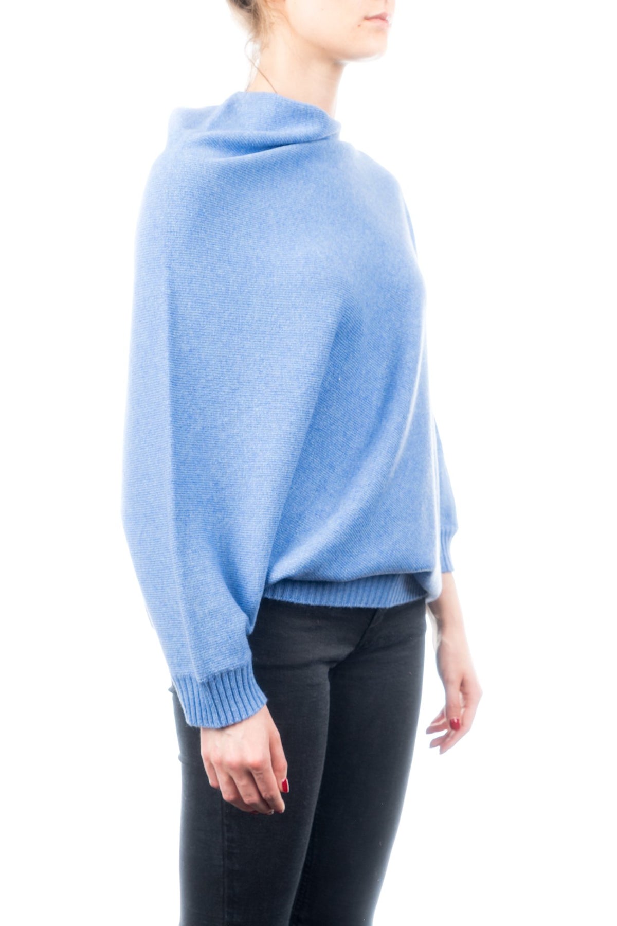 Poncho à manches femme mélange cachemire, coloris Azur, vue 2 | Dalle Piane Cashmere