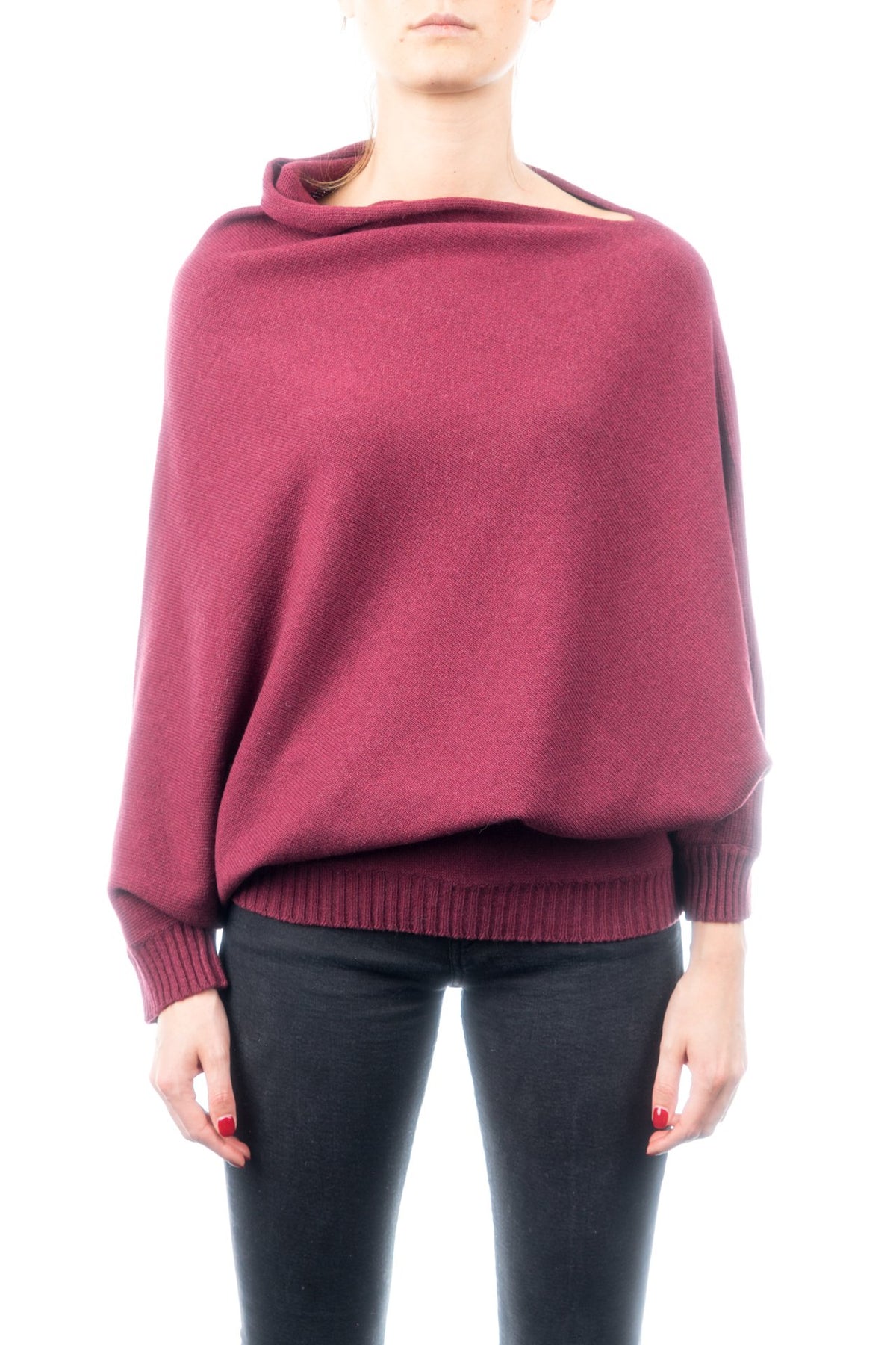 Poncho à manches femme mélange cachemire, coloris Bordeaux | Dalle Piane Cashmere