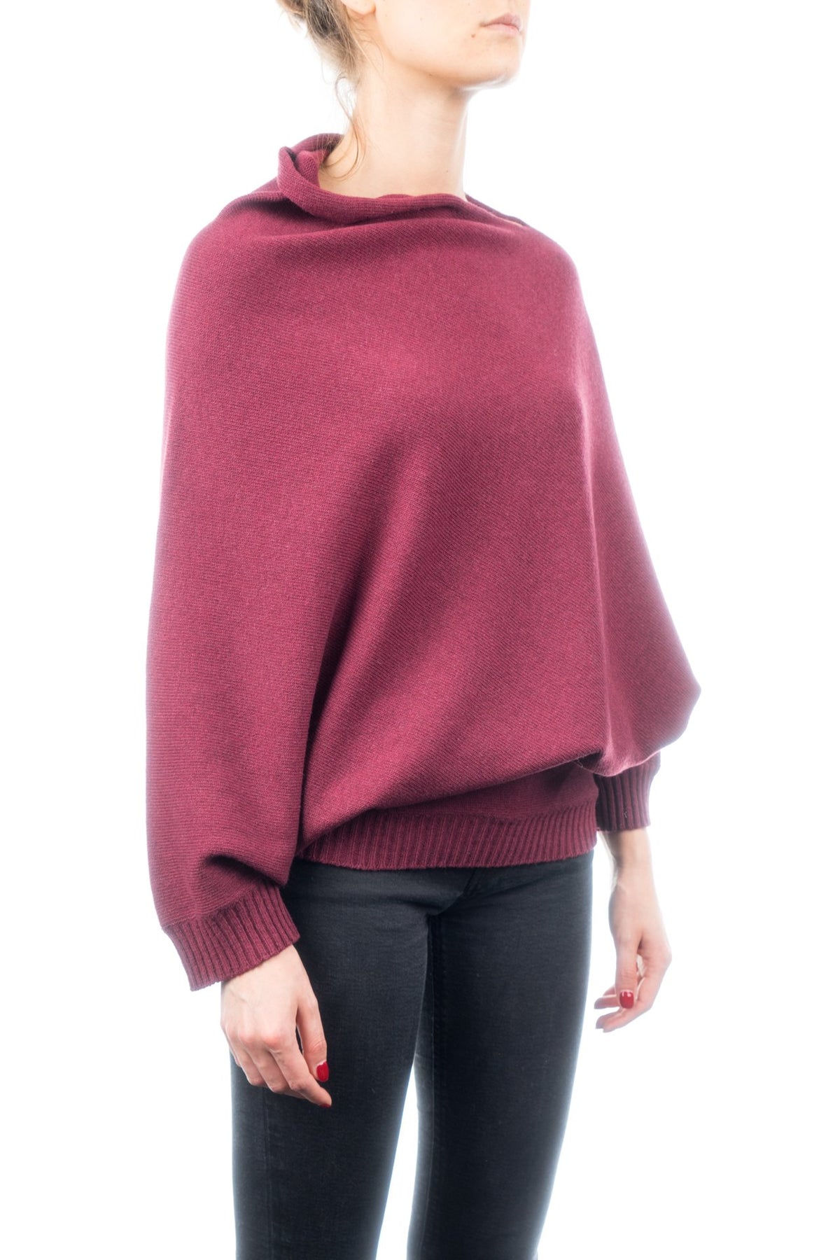 Poncho à manches femme mélange cachemire, coloris Bordeaux, vue 2 | Dalle Piane Cashmere