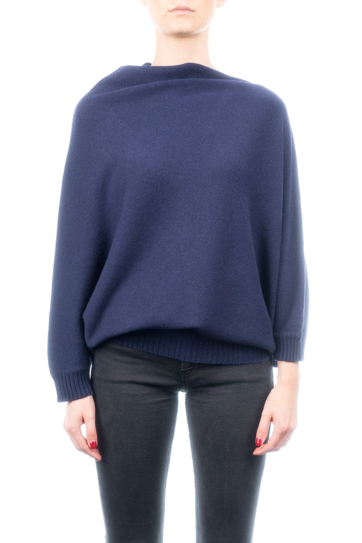 Poncho à manches femme mélange cachemire, coloris Bleu | Dalle Piane Cashmere