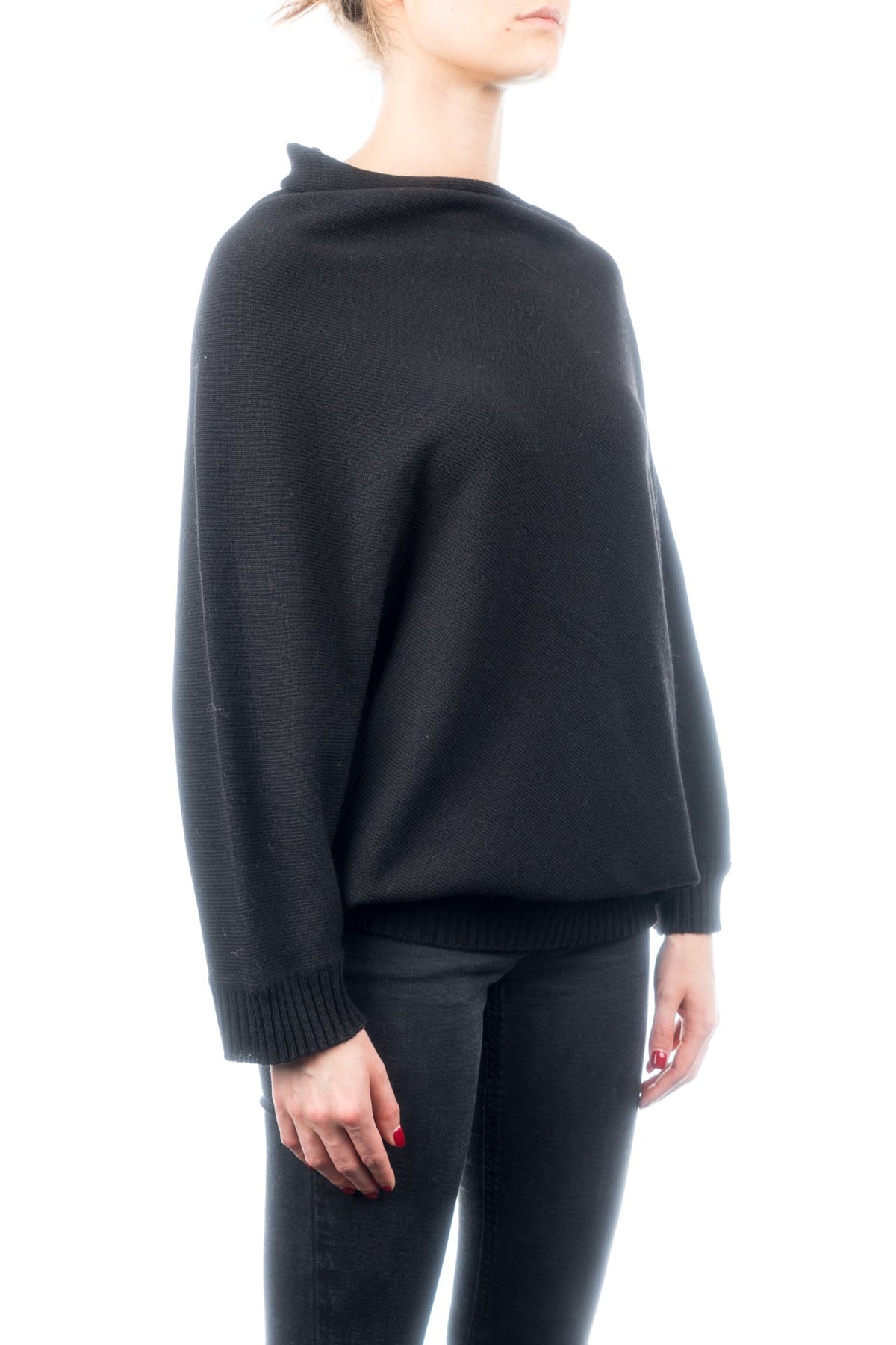 Poncho à manches femme mélange cachemire, coloris Noir, vue 2 | Dalle Piane Cashmere