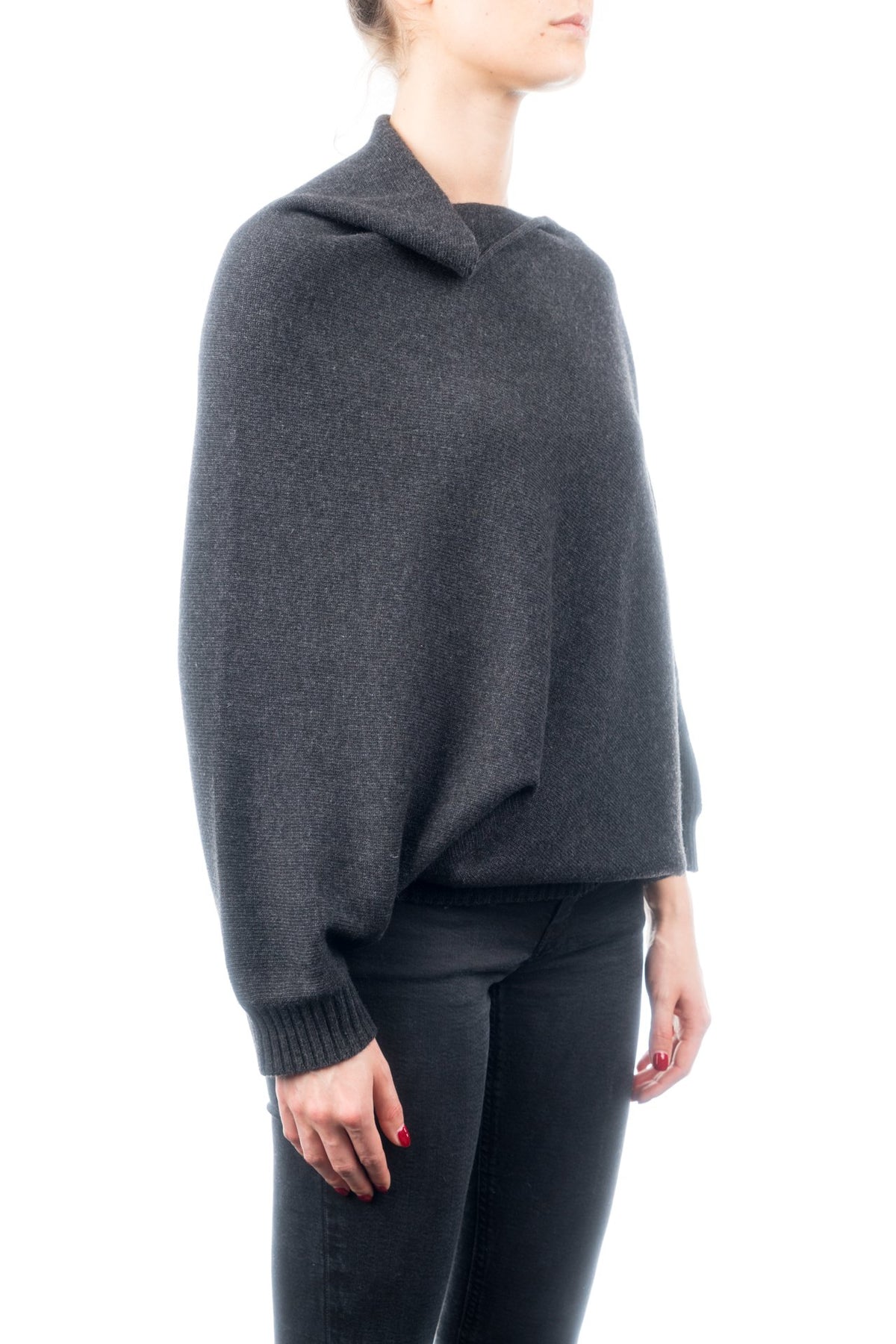 Poncho à manches femme mélange cachemire, coloris Anthracite, vue 2 | Dalle Piane Cashmere
