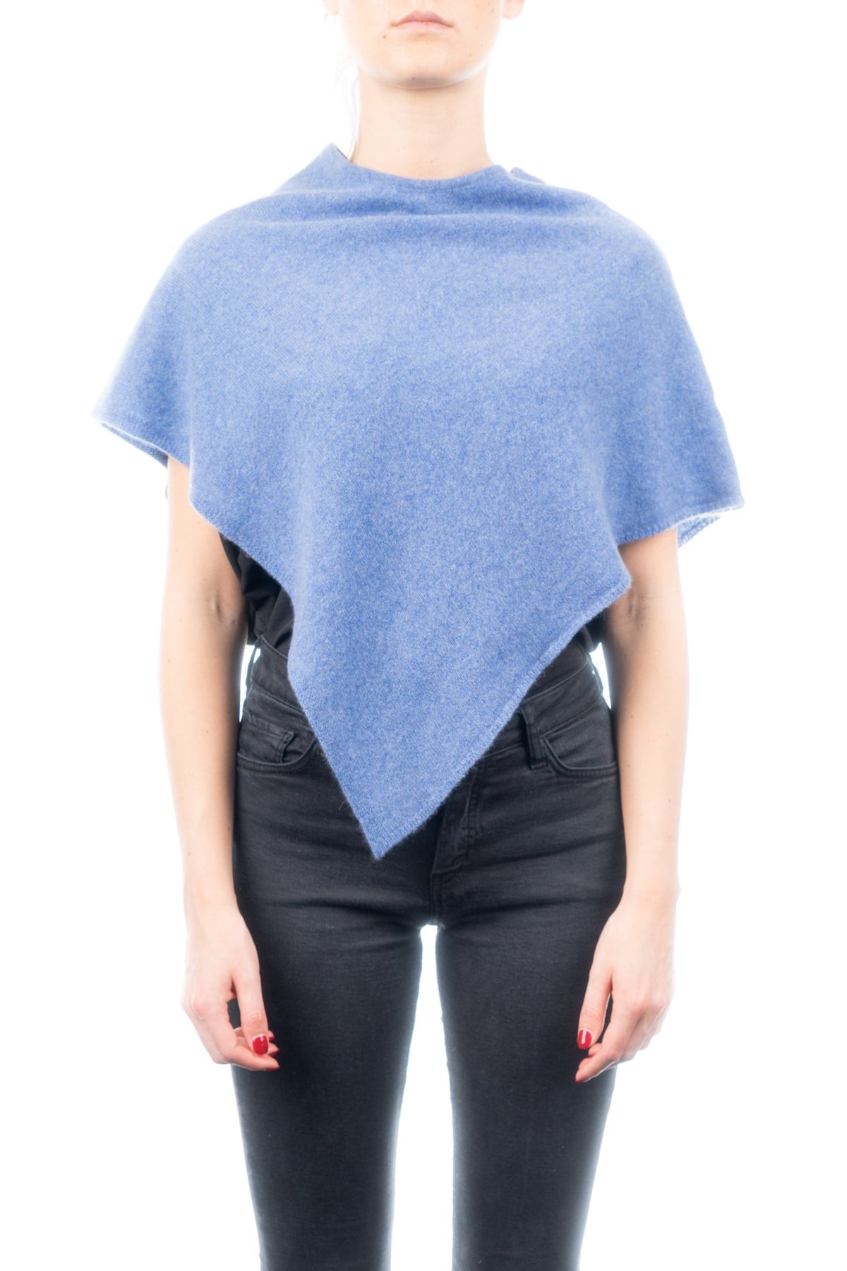 Poncho court femme 100 % cachemire, coloris Azur | Dalle Piane Cashmere