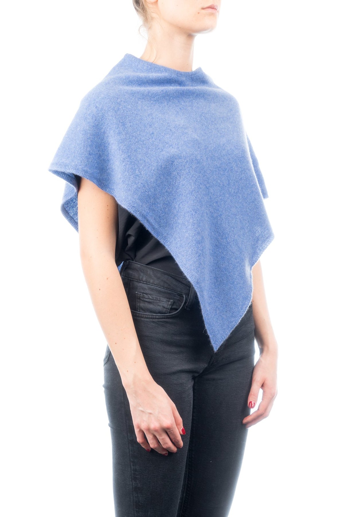 Poncho court femme 100 % cachemire, coloris Azur, vue 2 | Dalle Piane Cashmere