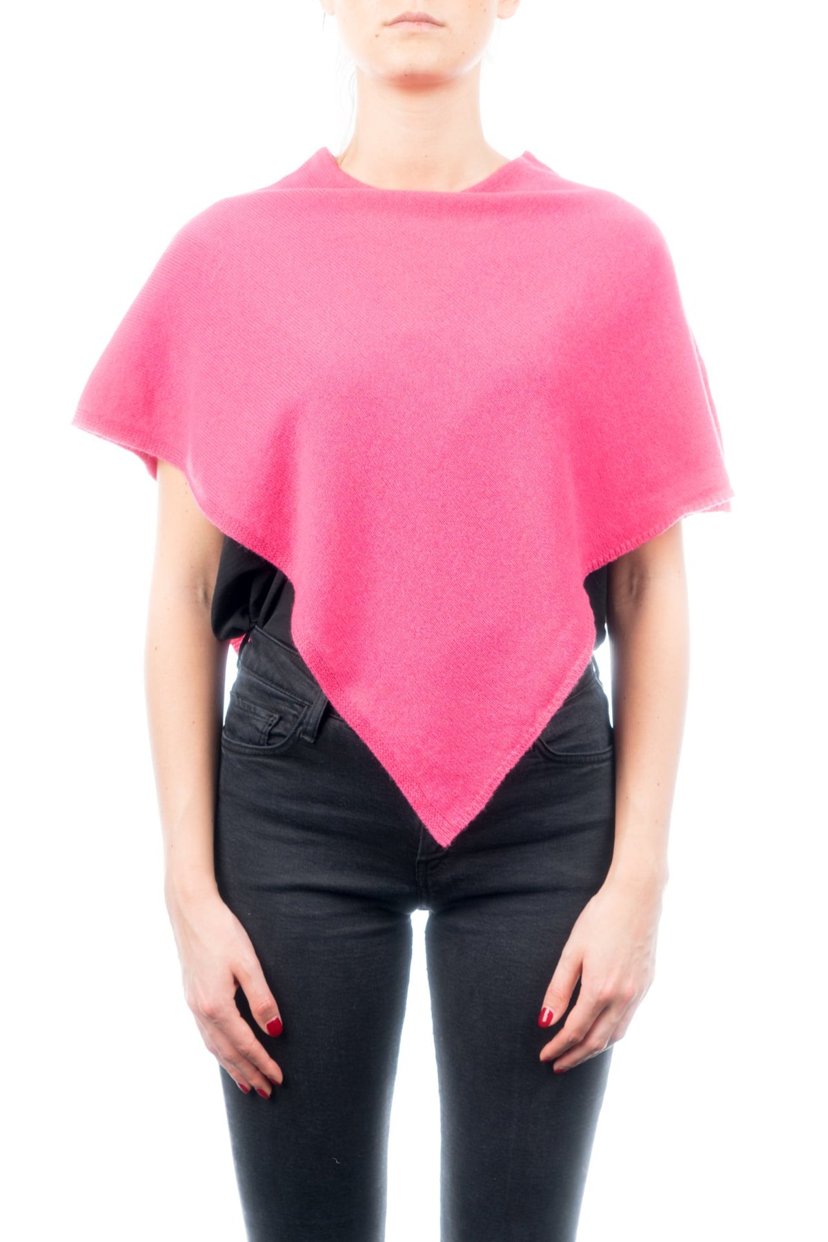 Poncho court femme 100 % cachemire, coloris Fuchsia | Dalle Piane Cashmere