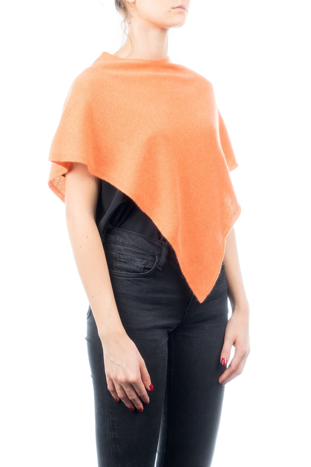 Poncho court femme 100 % cachemire, coloris Orange, vue 2 | Dalle Piane Cashmere