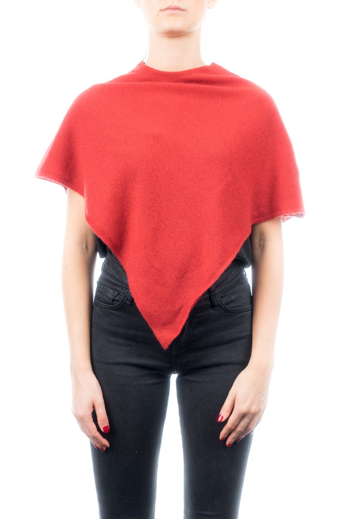 Poncho court femme 100 % cachemire, coloris Rouge | Dalle Piane Cashmere