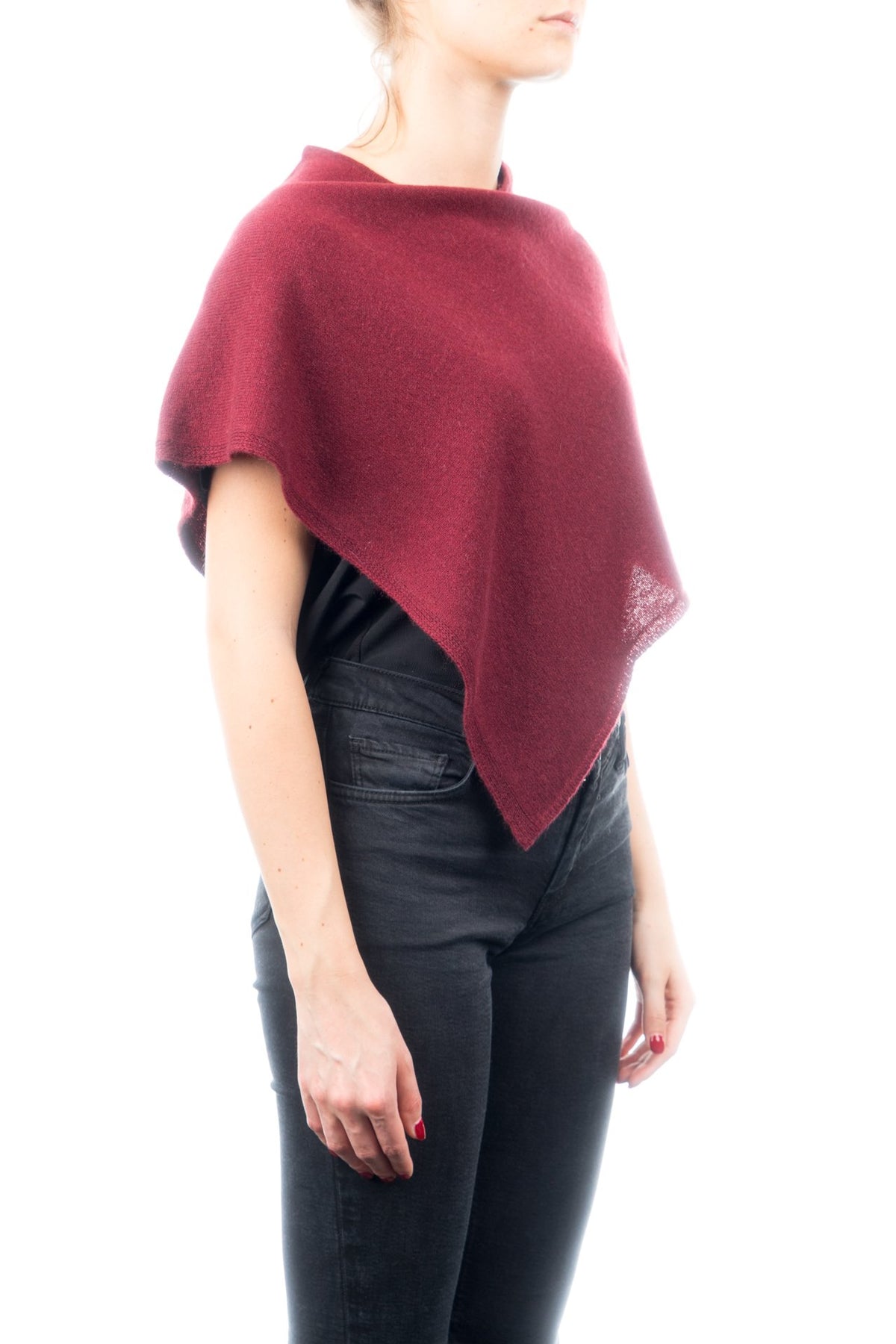 Poncho court femme 100 % cachemire, coloris Bordeaux, vue 2 | Dalle Piane Cashmere