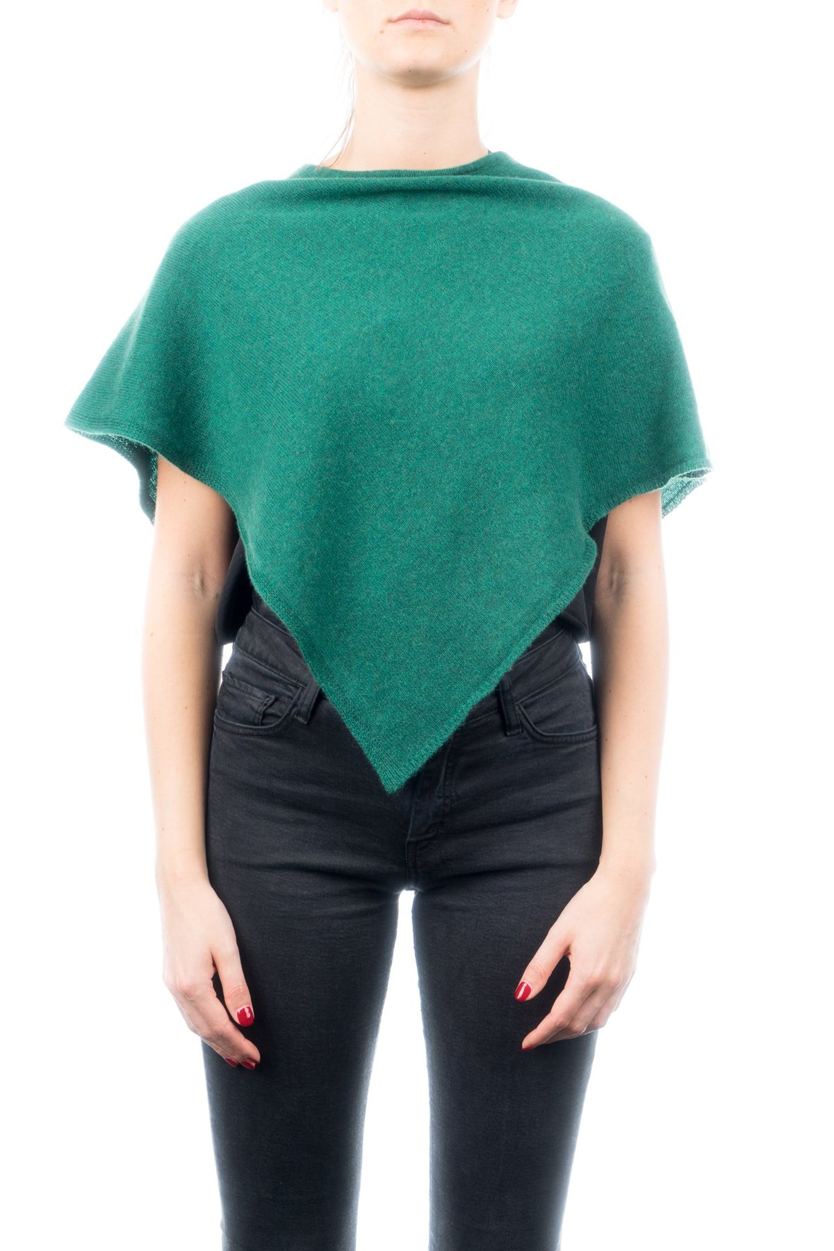 Poncho court femme 100 % cachemire, coloris Vert | Dalle Piane Cashmere