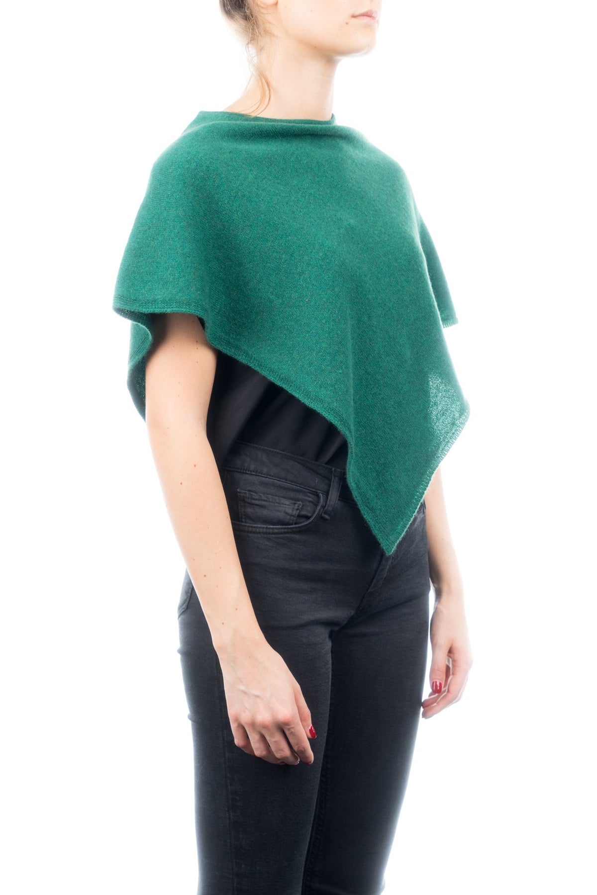 Poncho court femme 100 % cachemire, coloris Vert, vue 2 | Dalle Piane Cashmere