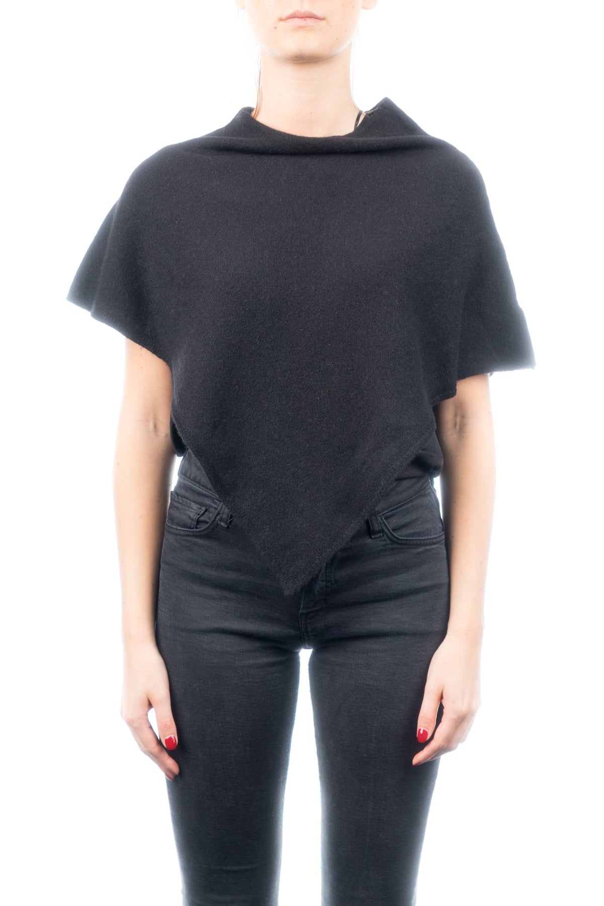 Poncho court femme 100 % cachemire, coloris Noir | Dalle Piane Cashmere