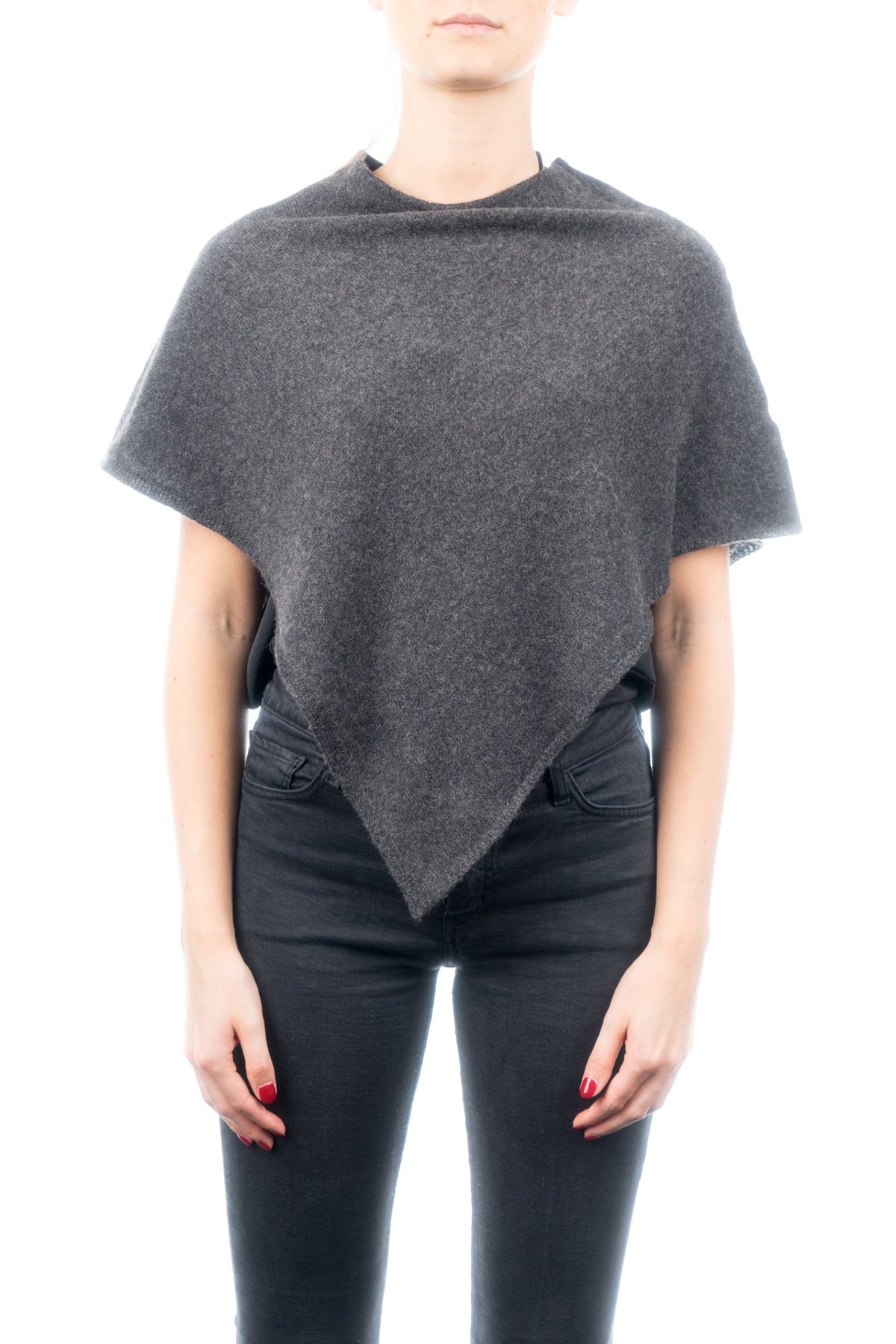Poncho court femme 100 % cachemire, coloris Anthracite | Dalle Piane Cashmere