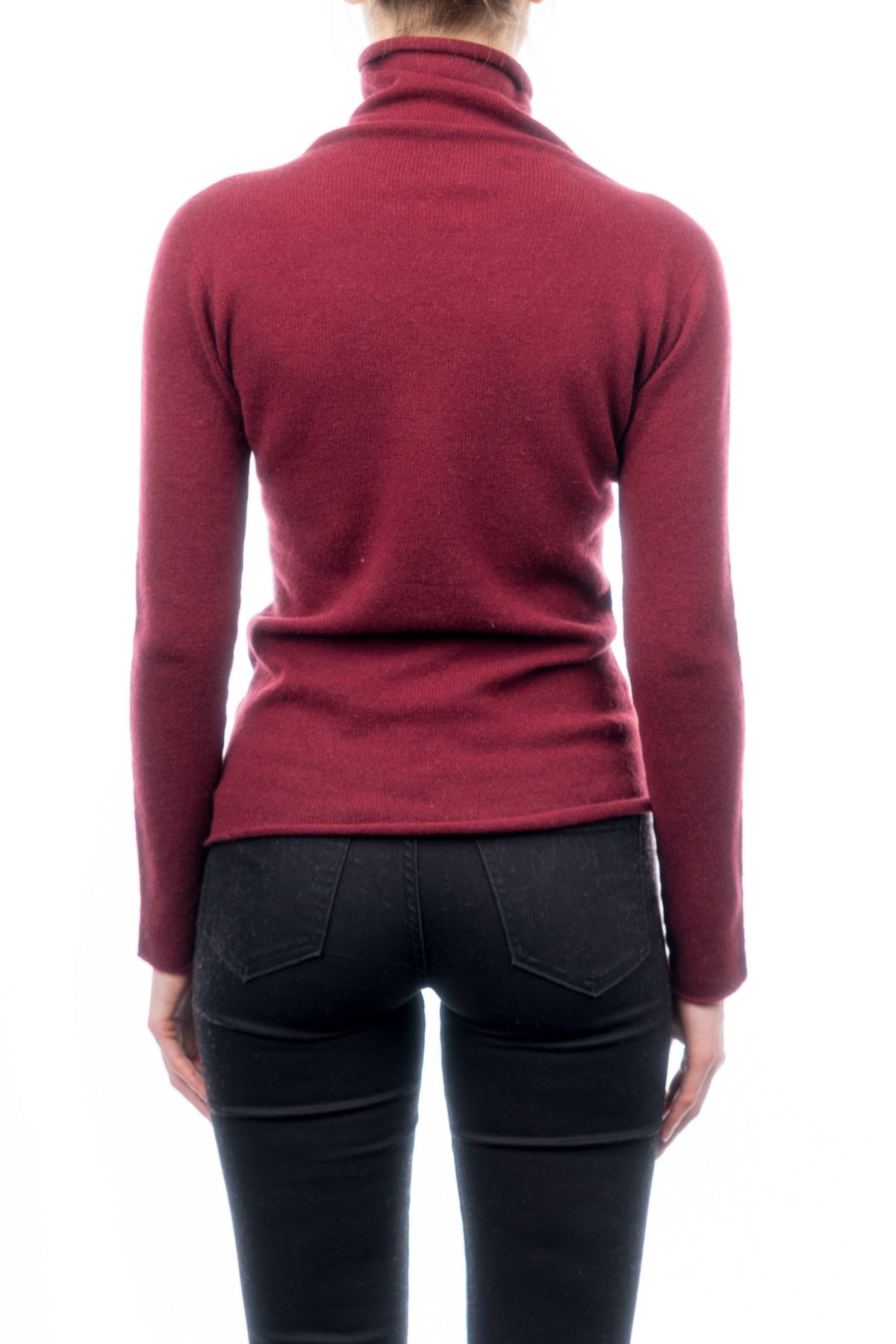 Pull col roulé femme 100 % cachemire, coloris Bordeaux, vue 3 | Dalle Piane Cashmere