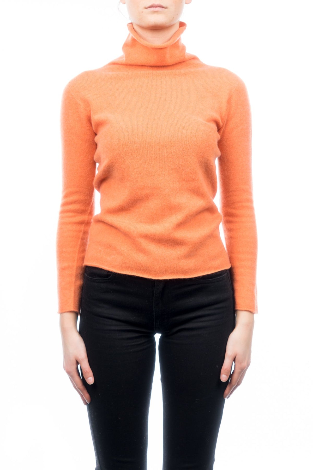 Pull col roulé femme 100 % cachemire, coloris Orange | Dalle Piane Cashmere