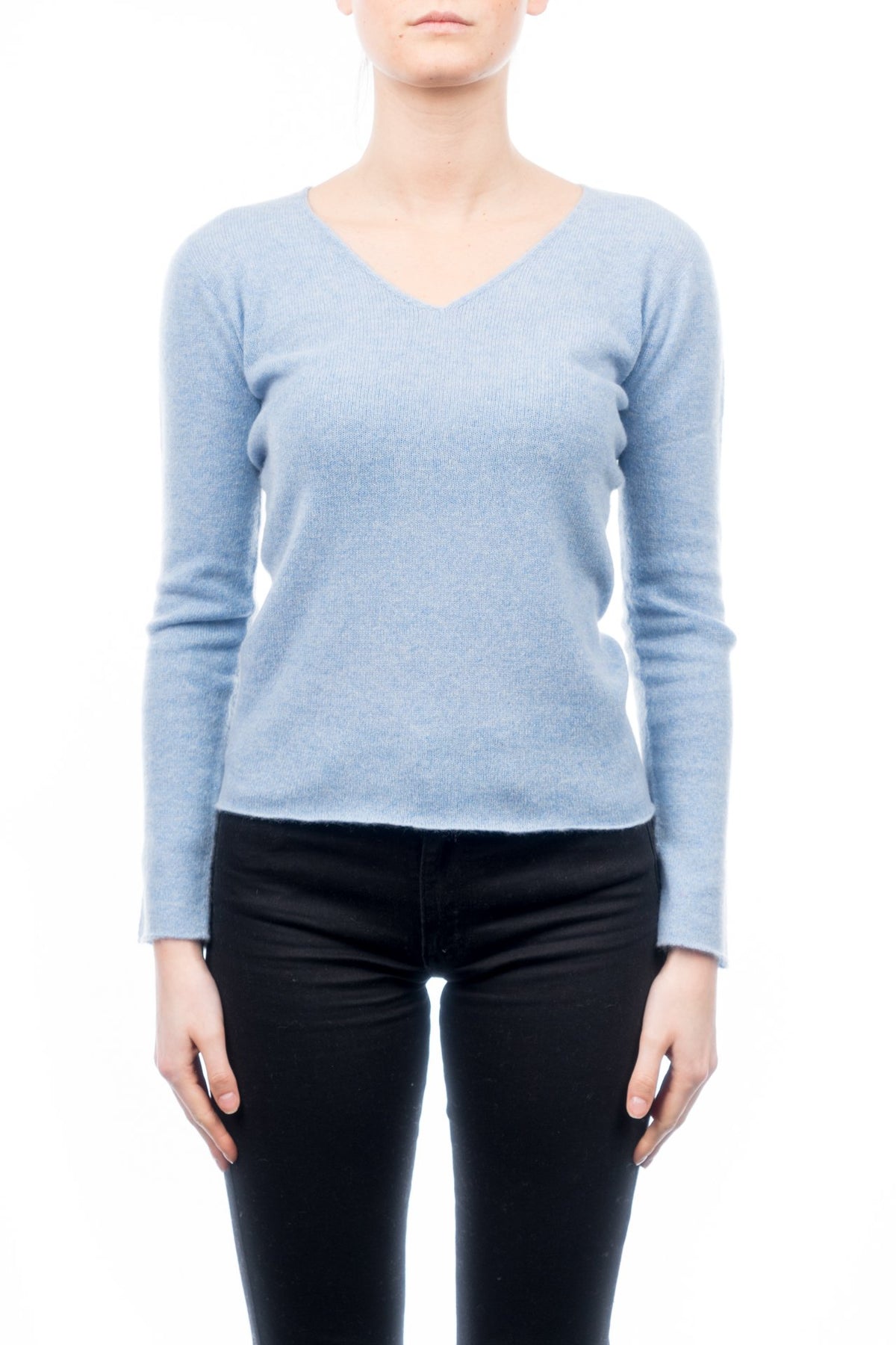 Pull col V femme 100 % cachemire, coloris Ciel | Dalle Piane Cashmere
