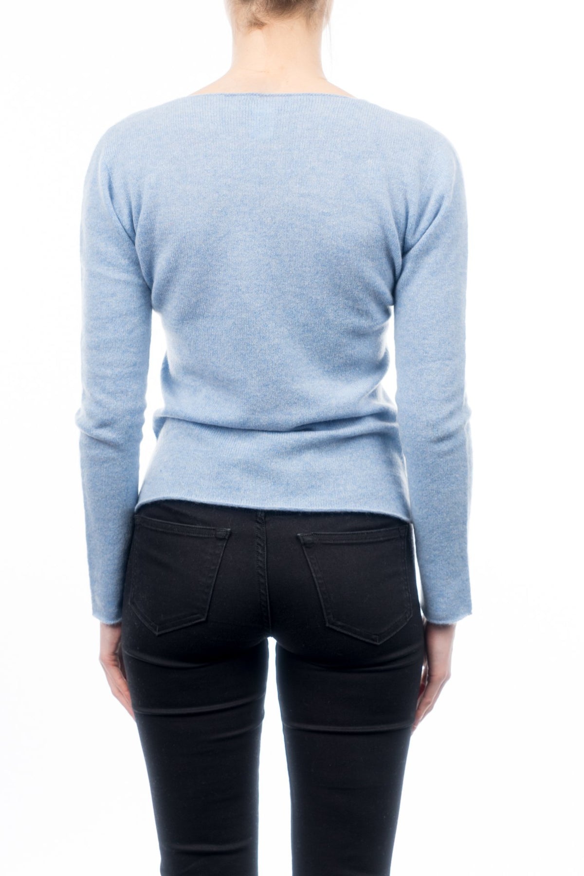 Pull col V femme 100 % cachemire, coloris Ciel, vue 3 | Dalle Piane Cashmere