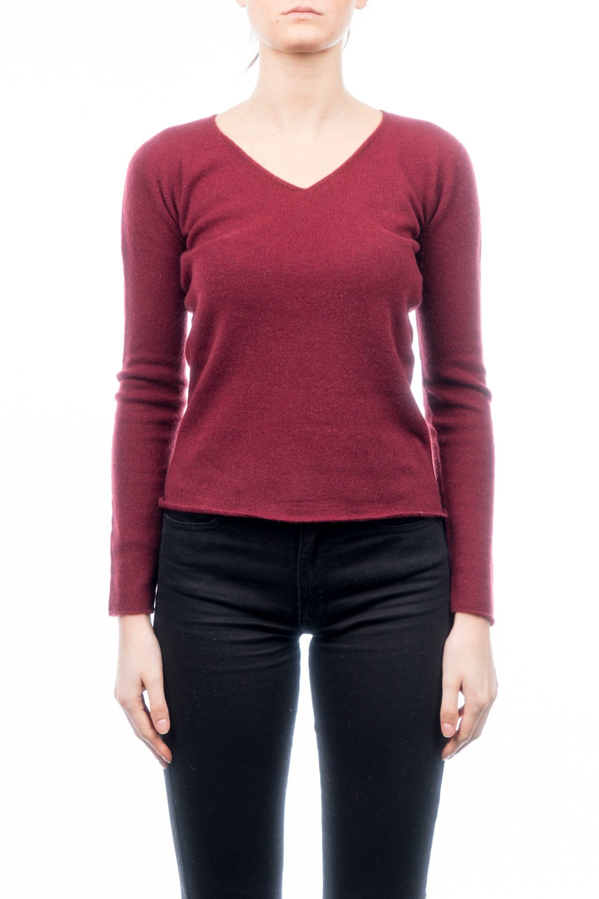 Pull col V femme 100 % cachemire, coloris Bordeaux | Dalle Piane Cashmere
