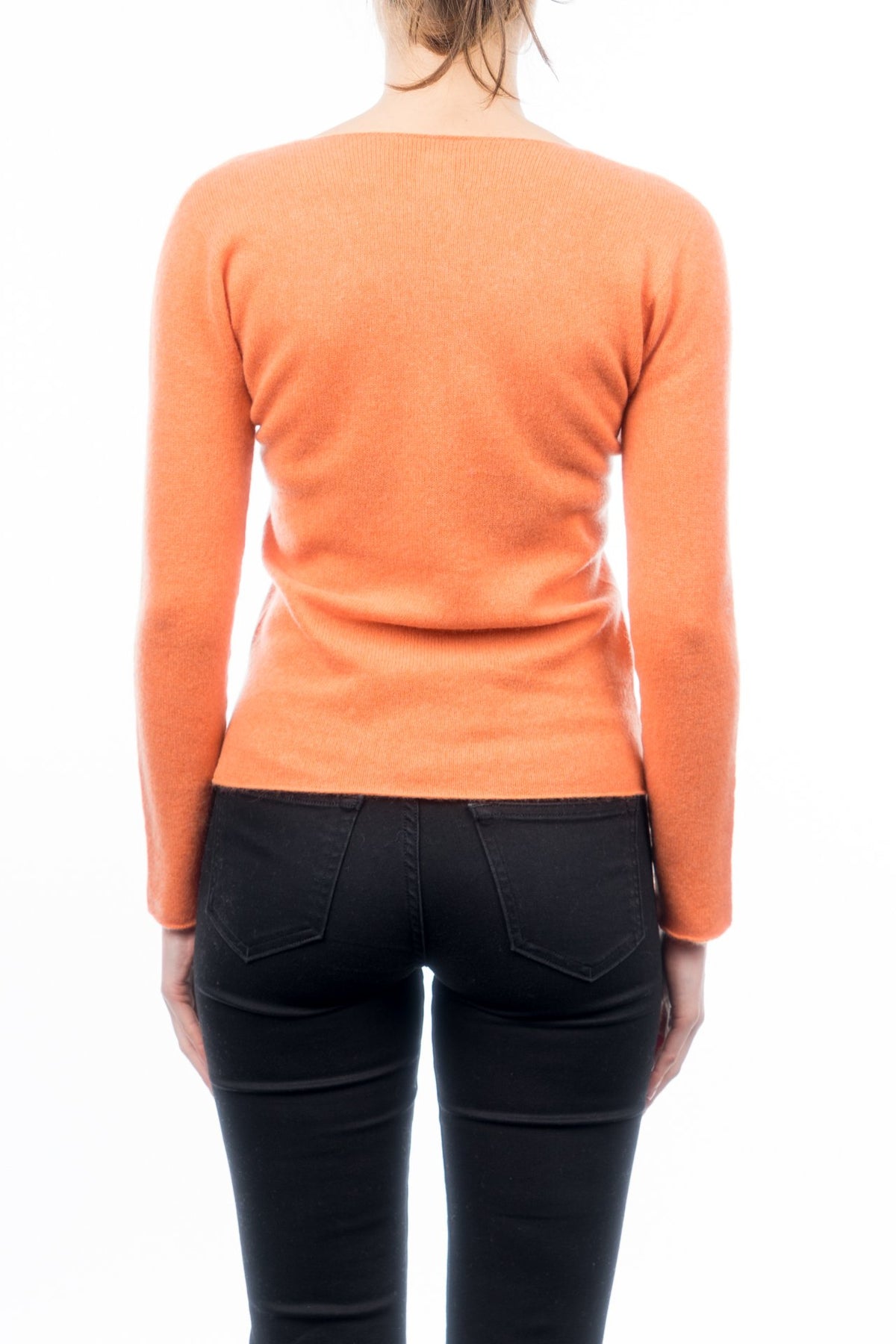 Pull col V femme 100 % cachemire, coloris Orange, vue 3 | Dalle Piane Cashmere