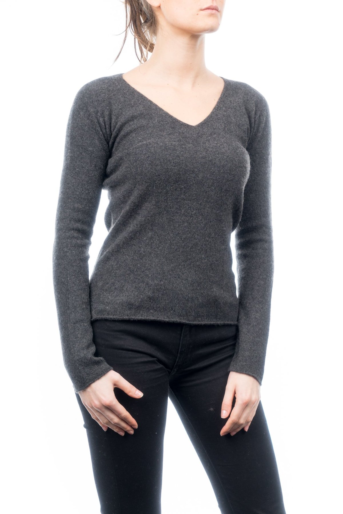 Pull col V femme 100 % cachemire, coloris Anthracite, vue 2 | Dalle Piane Cashmere