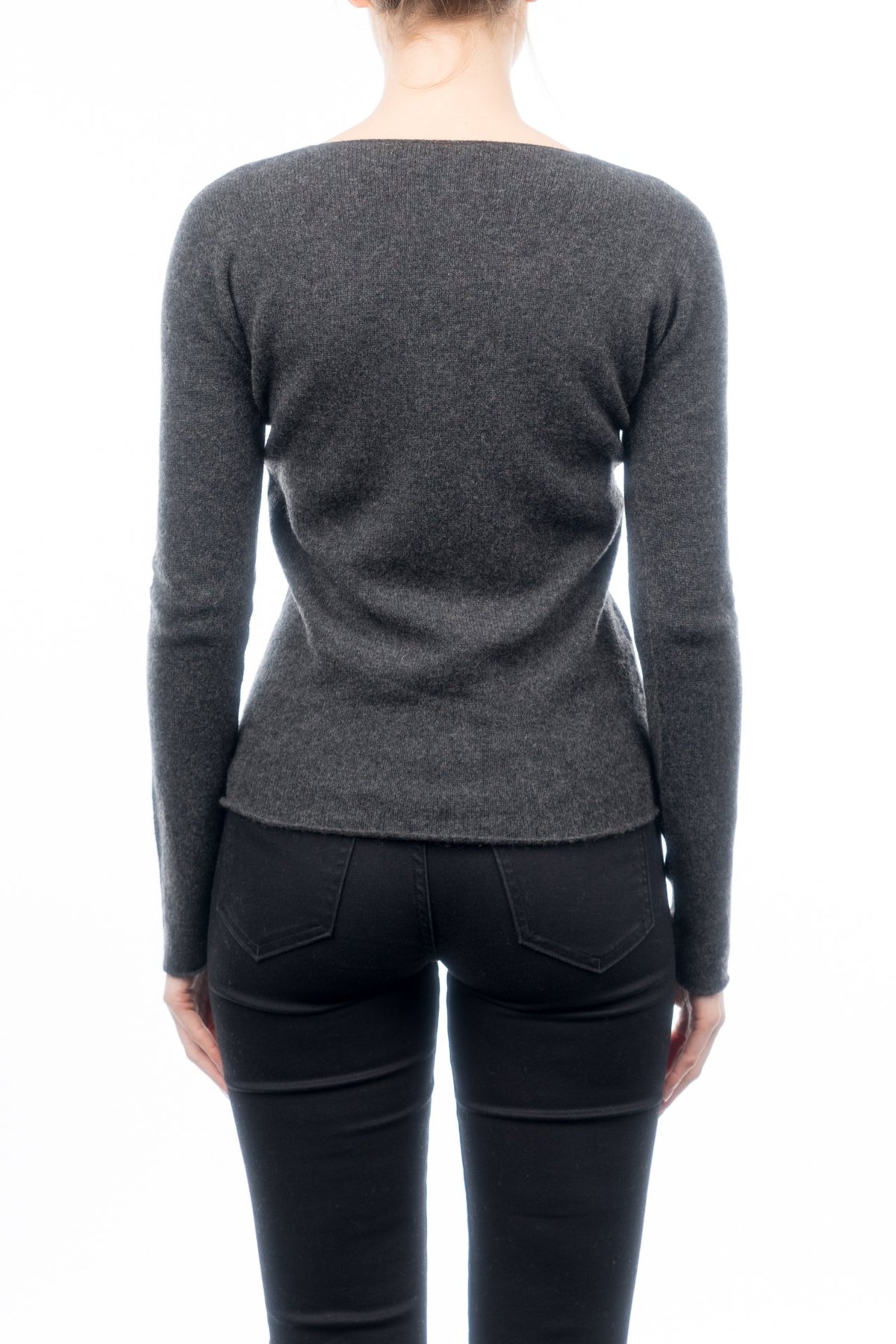 Pull col V femme 100 % cachemire, coloris Anthracite, vue 3 | Dalle Piane Cashmere