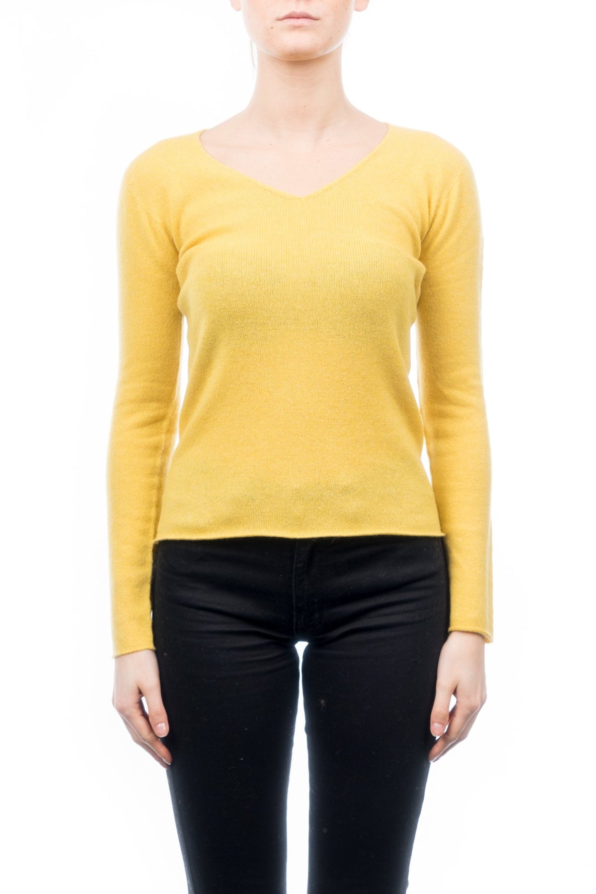 Pull col V femme 100 % cachemire, coloris Jaune | Dalle Piane Cashmere