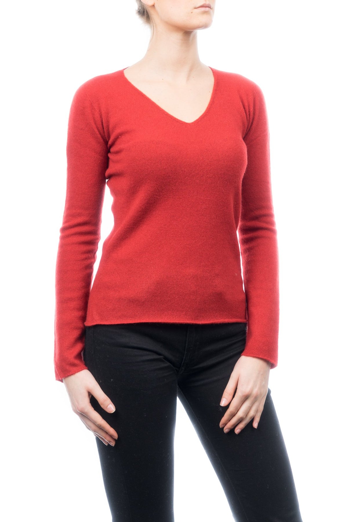 Pull col V femme 100 % cachemire, coloris Rouge, vue 2 | Dalle Piane Cashmere