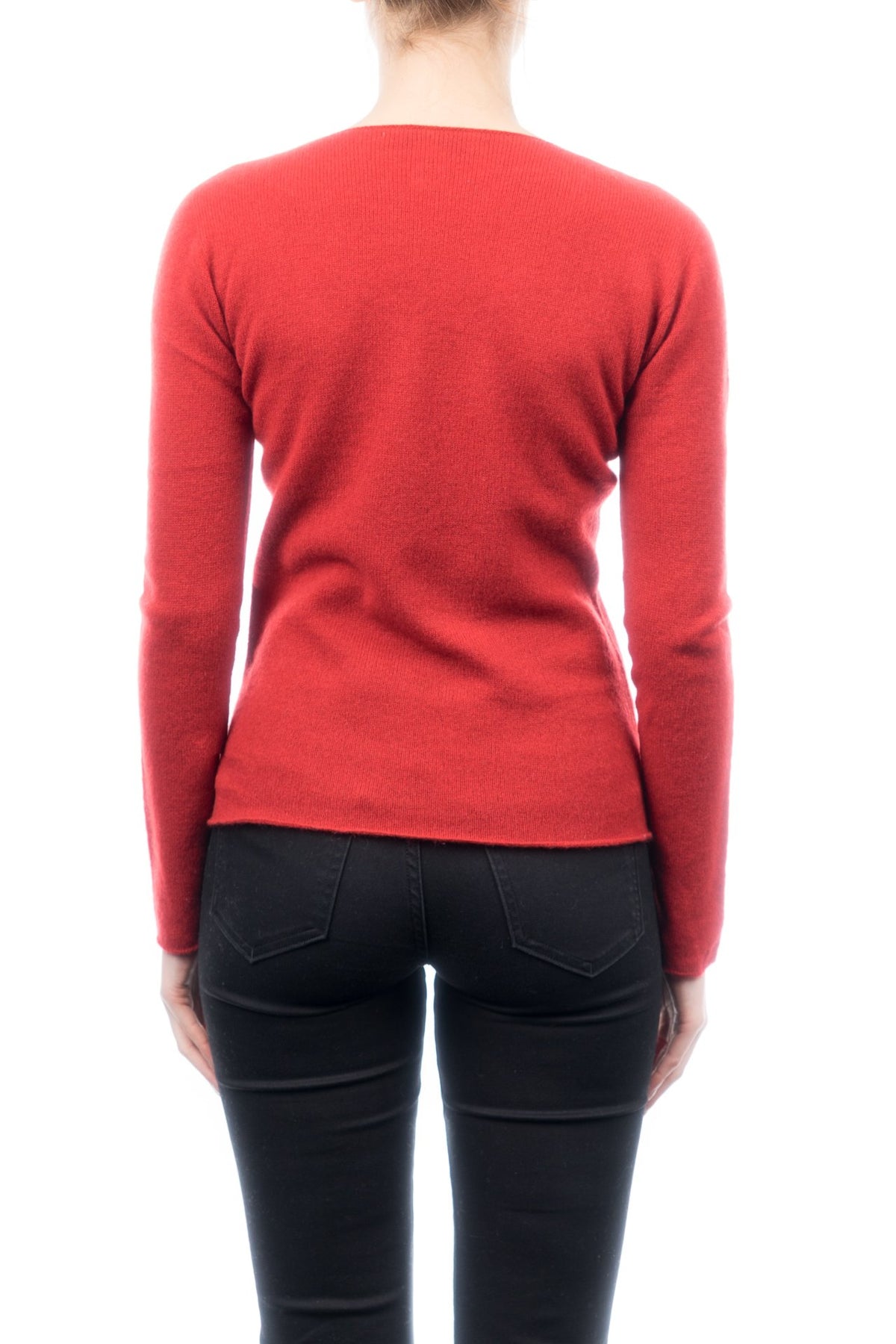 Pull col V femme 100 % cachemire, coloris Rouge, vue 3 | Dalle Piane Cashmere