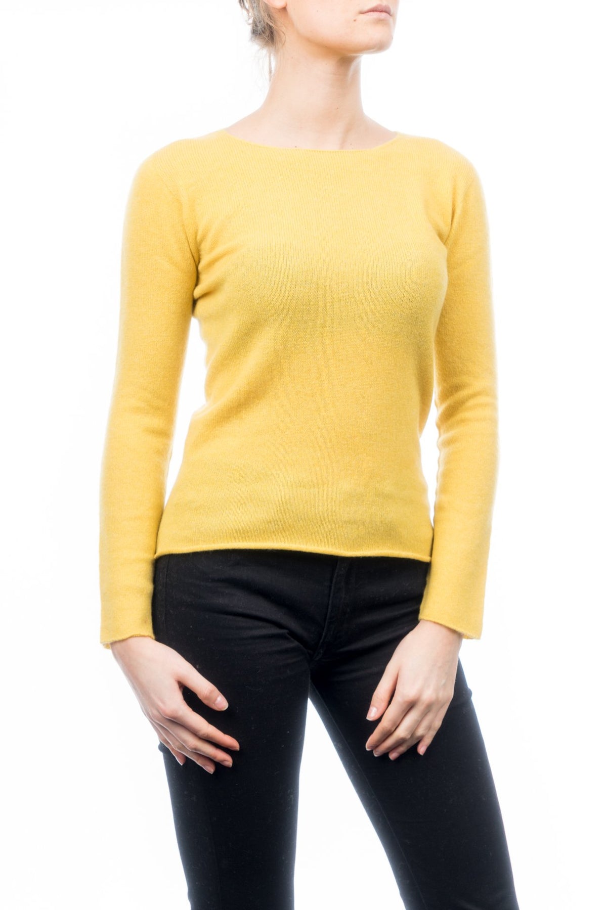 Pull col rond femme 100 % cachemire, coloris Jaune, vue 2 | Dalle Piane Cashmere
