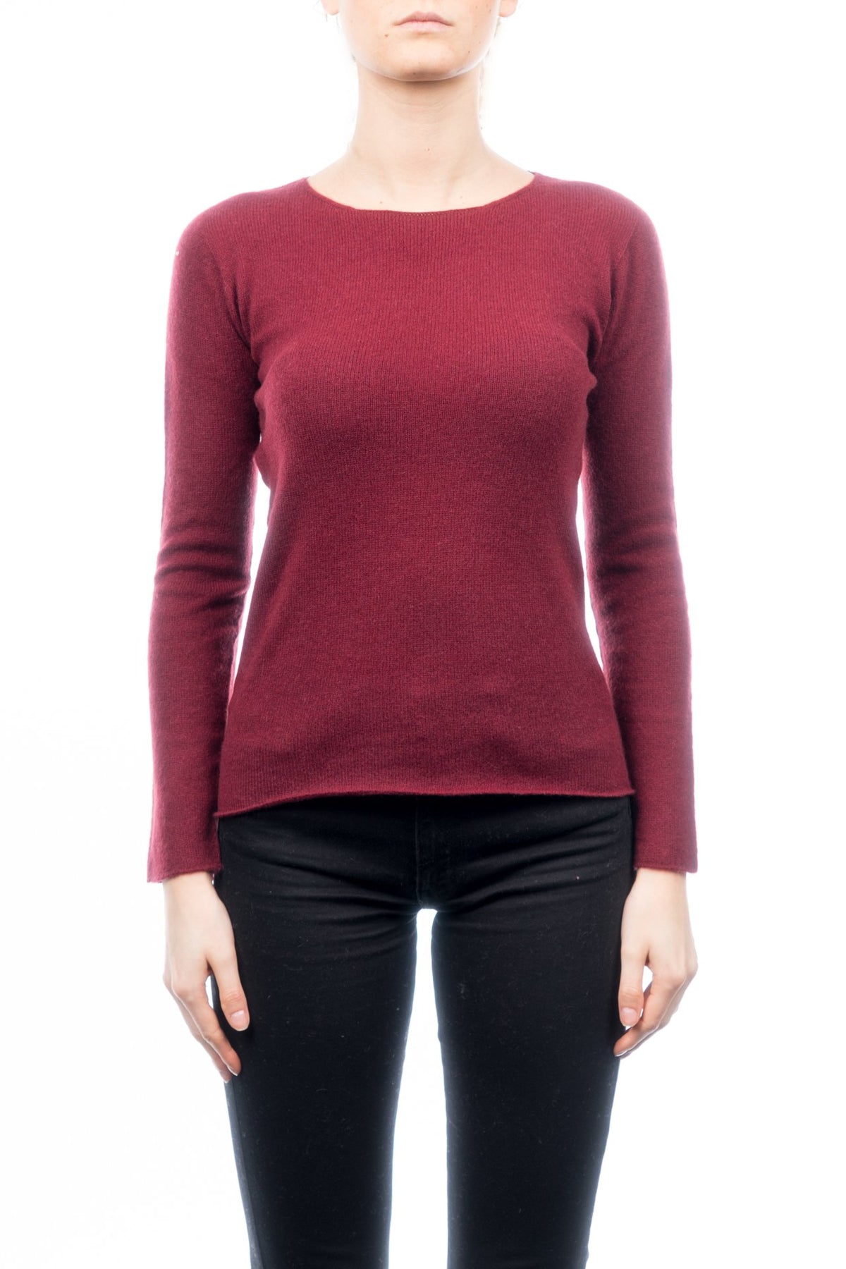 Pull col rond femme 100 % cachemire, coloris Bordeaux | Dalle Piane Cashmere