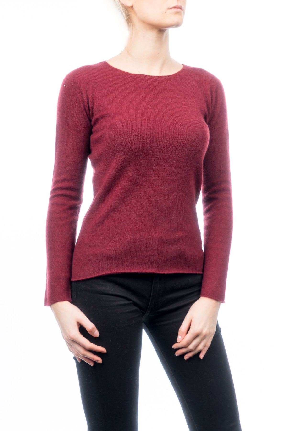 Pull col rond femme 100 % cachemire, coloris Bordeaux, vue 2 | Dalle Piane Cashmere
