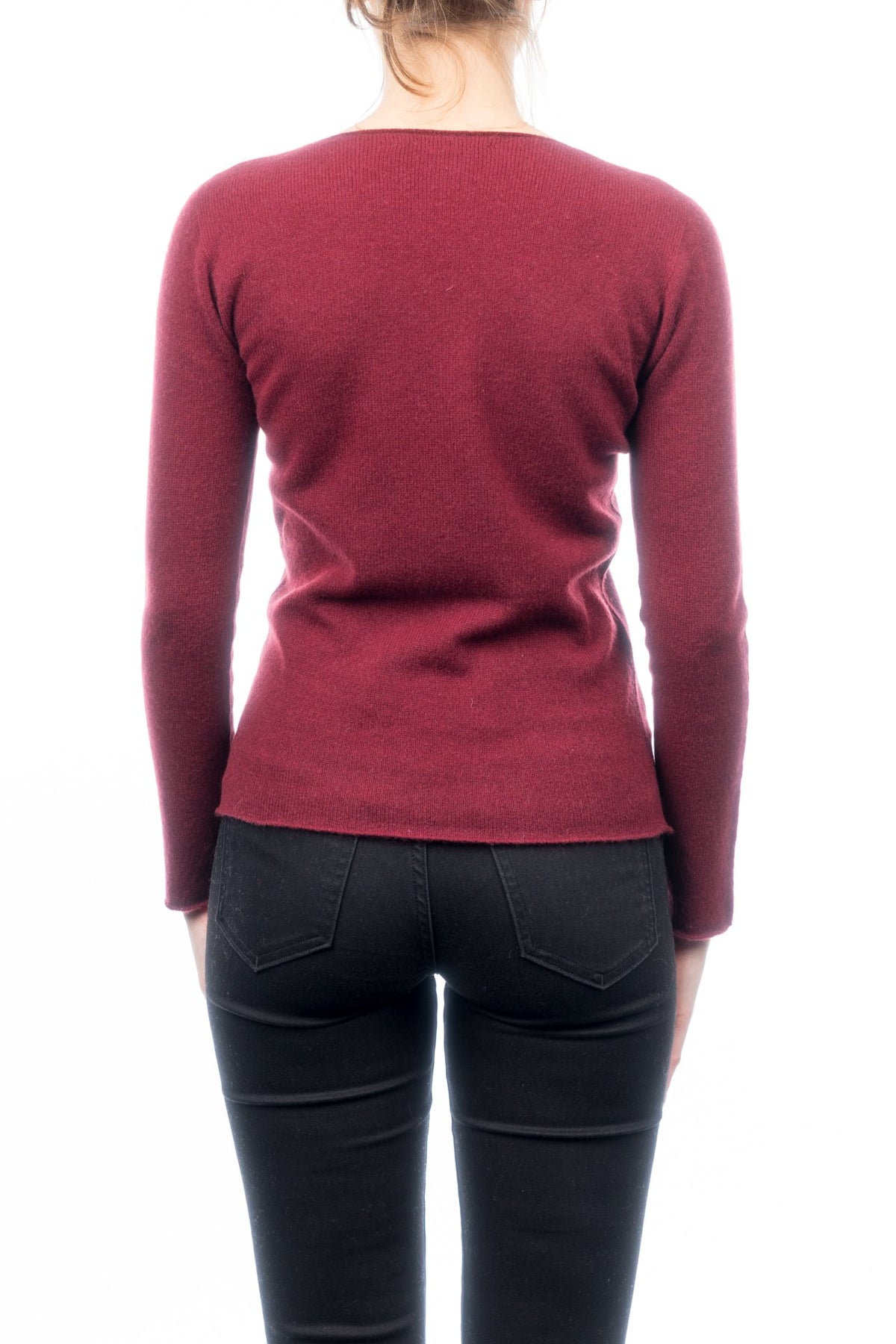 Pull col rond femme 100 % cachemire, coloris Bordeaux, vue 3 | Dalle Piane Cashmere