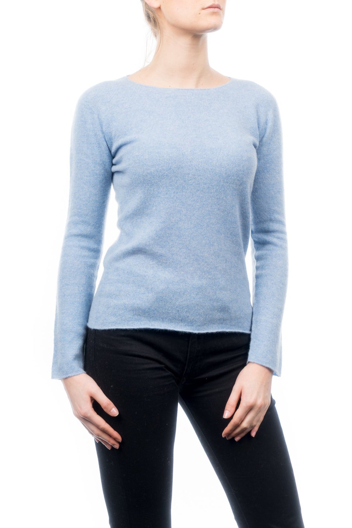 Pull col rond femme 100 % cachemire, coloris Ciel, vue 2 | Dalle Piane Cashmere