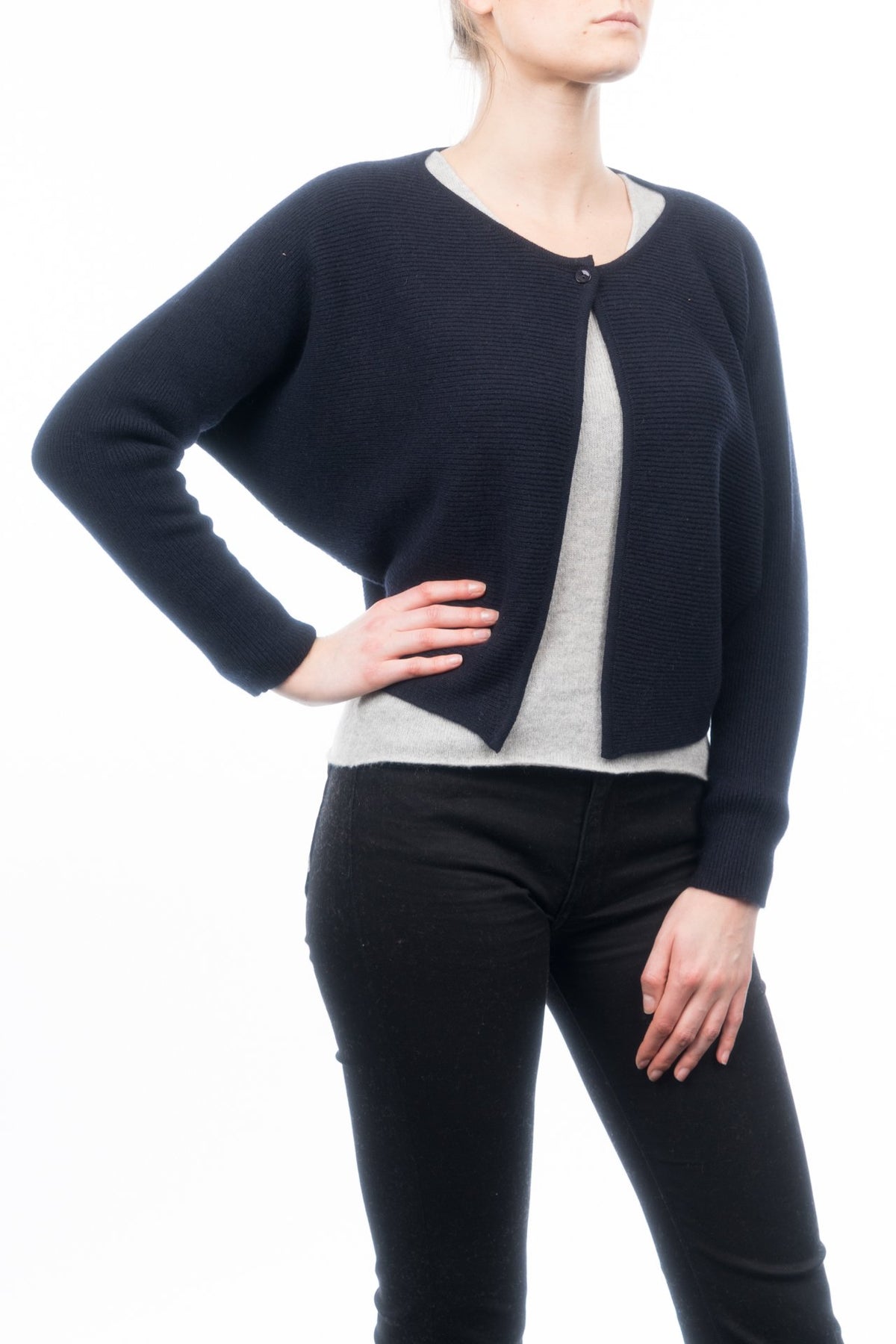Cardigan court femme 100 % cachemire, coloris Bleu | Dalle Piane Cashmere