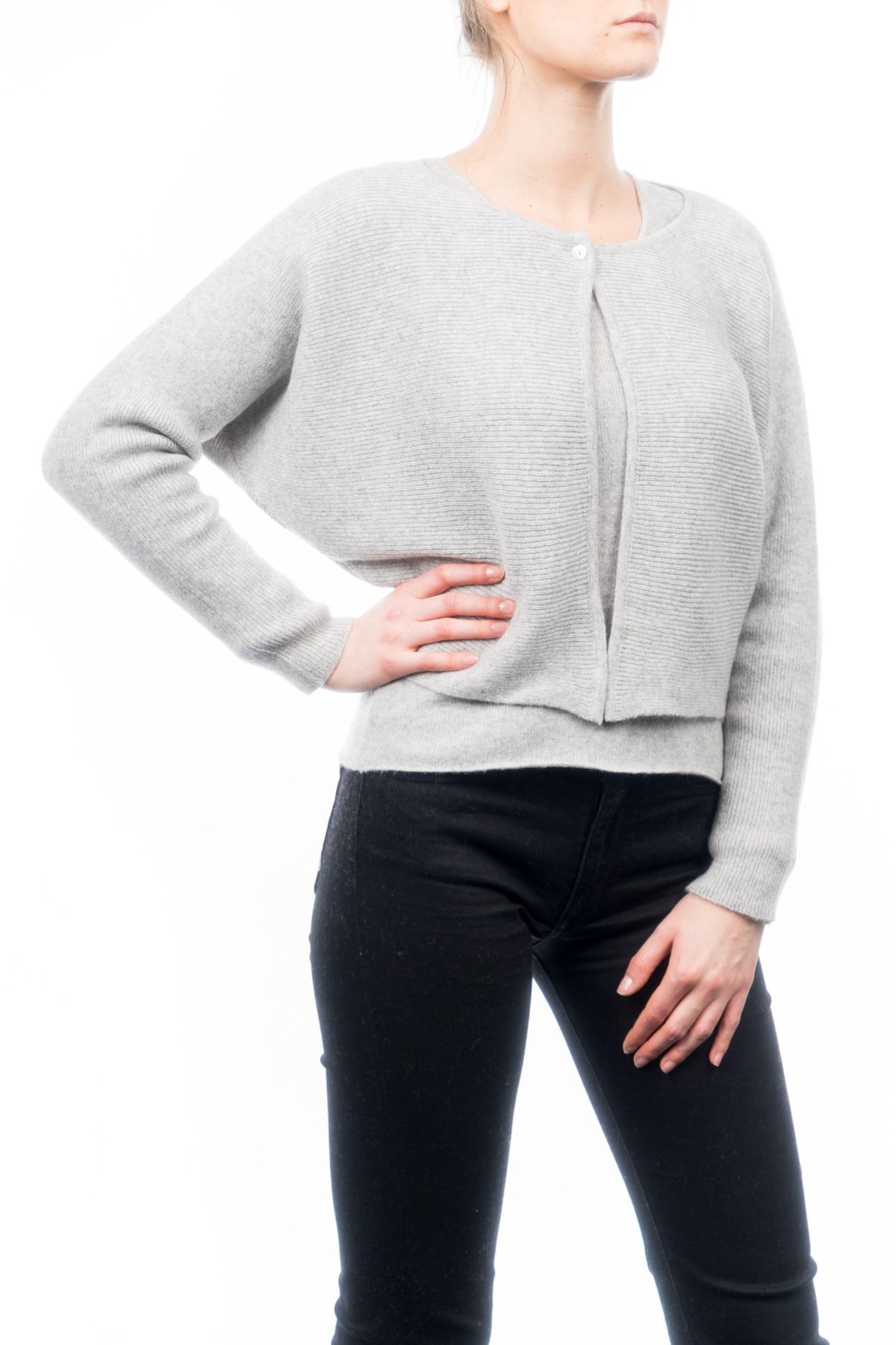 Cardigan court femme 100 % cachemire, coloris Gris, vue 2 | Dalle Piane Cashmere