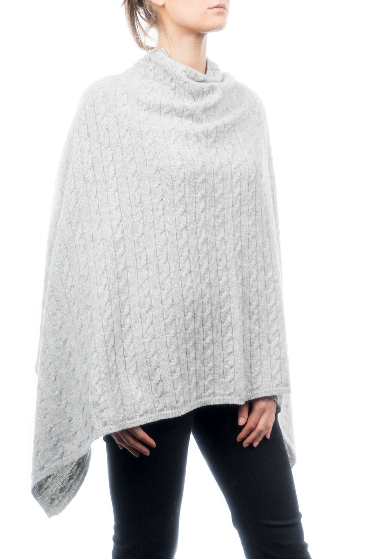 Poncho à torsades femme mélange cachemire, coloris Gris | Dalle Piane Cashmere