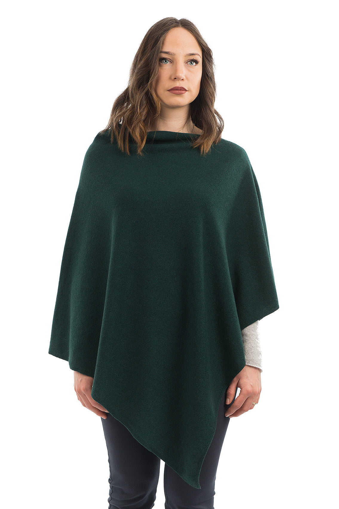 Poncho femme mélange cachemire, coloris Vert | Dalle Piane Cashmere