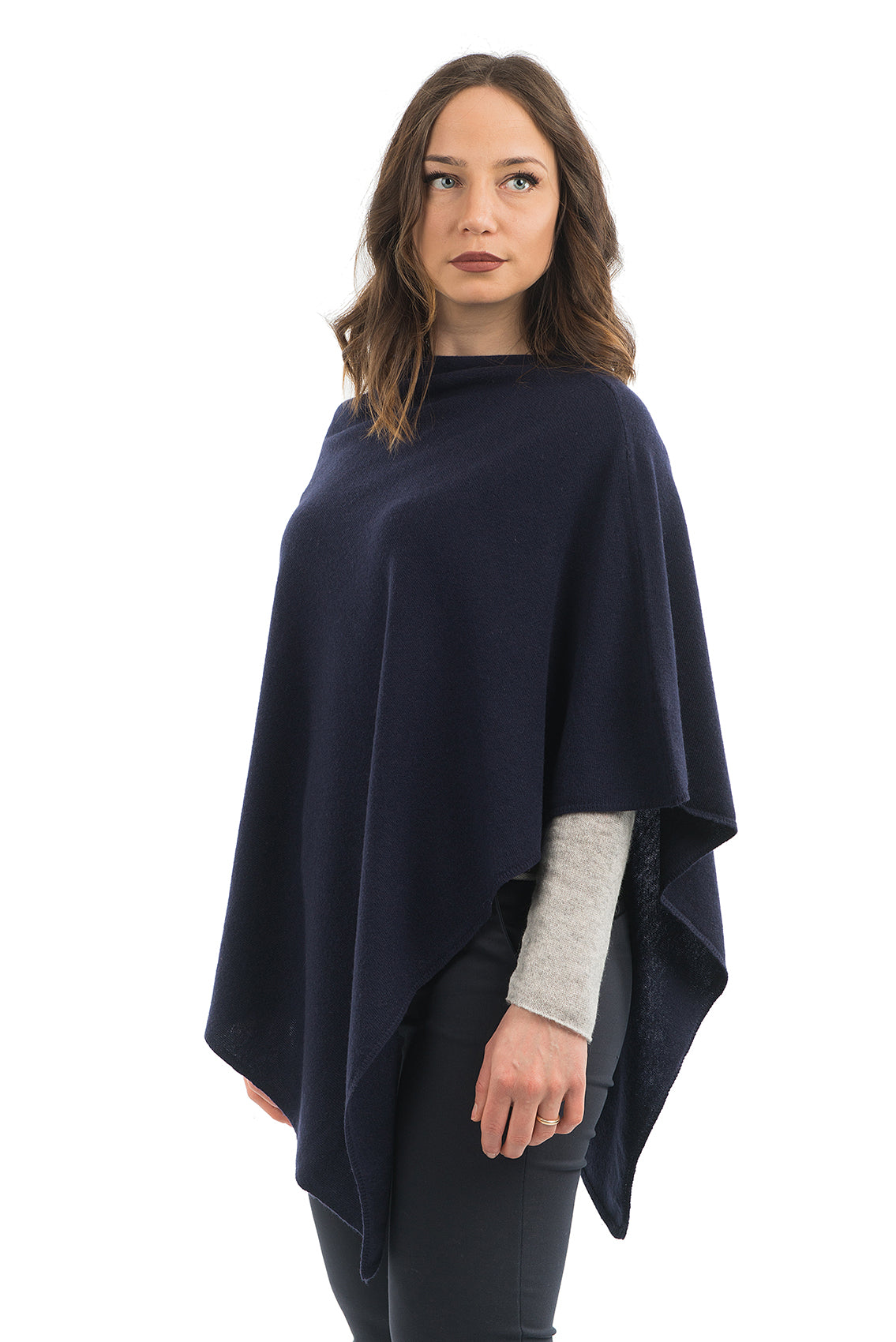 Poncho femme mélange cachemire, coloris Bleu, vue 2 | Dalle Piane Cashmere