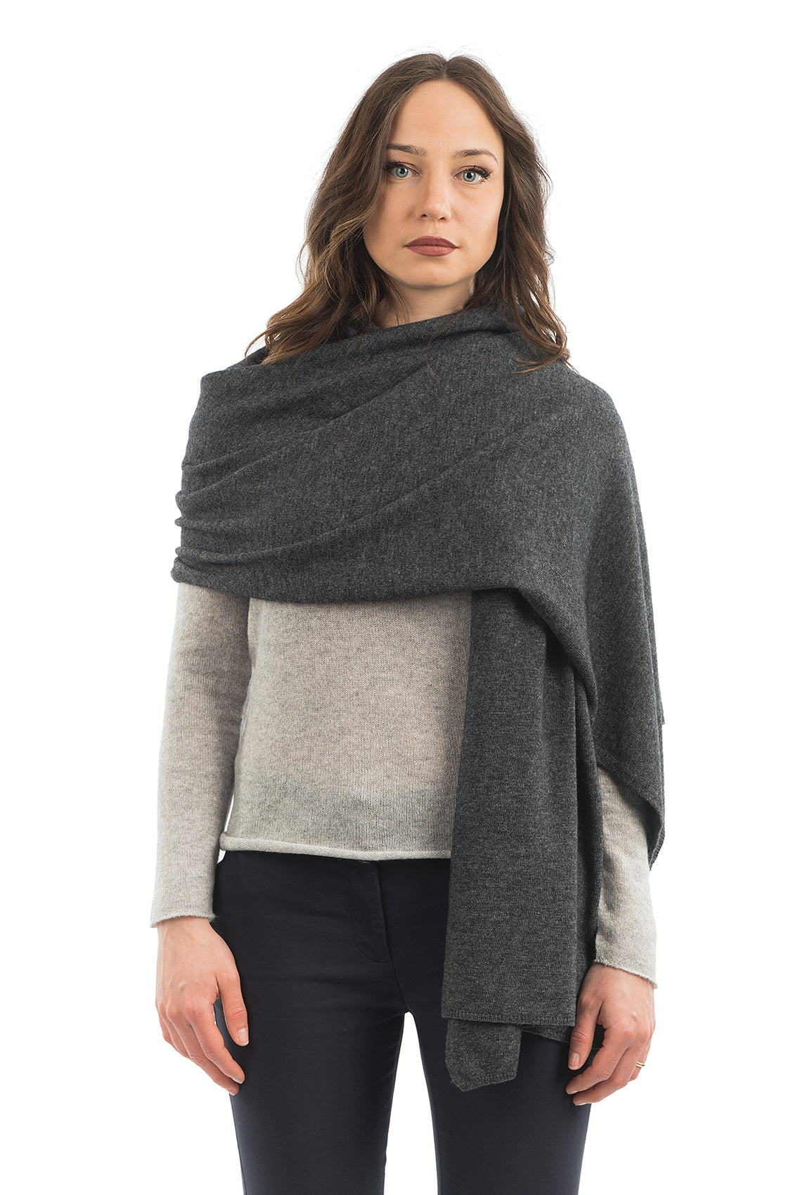 Étole femme mélange cachemire, coloris Anthracite | Dalle Piane Cashmere