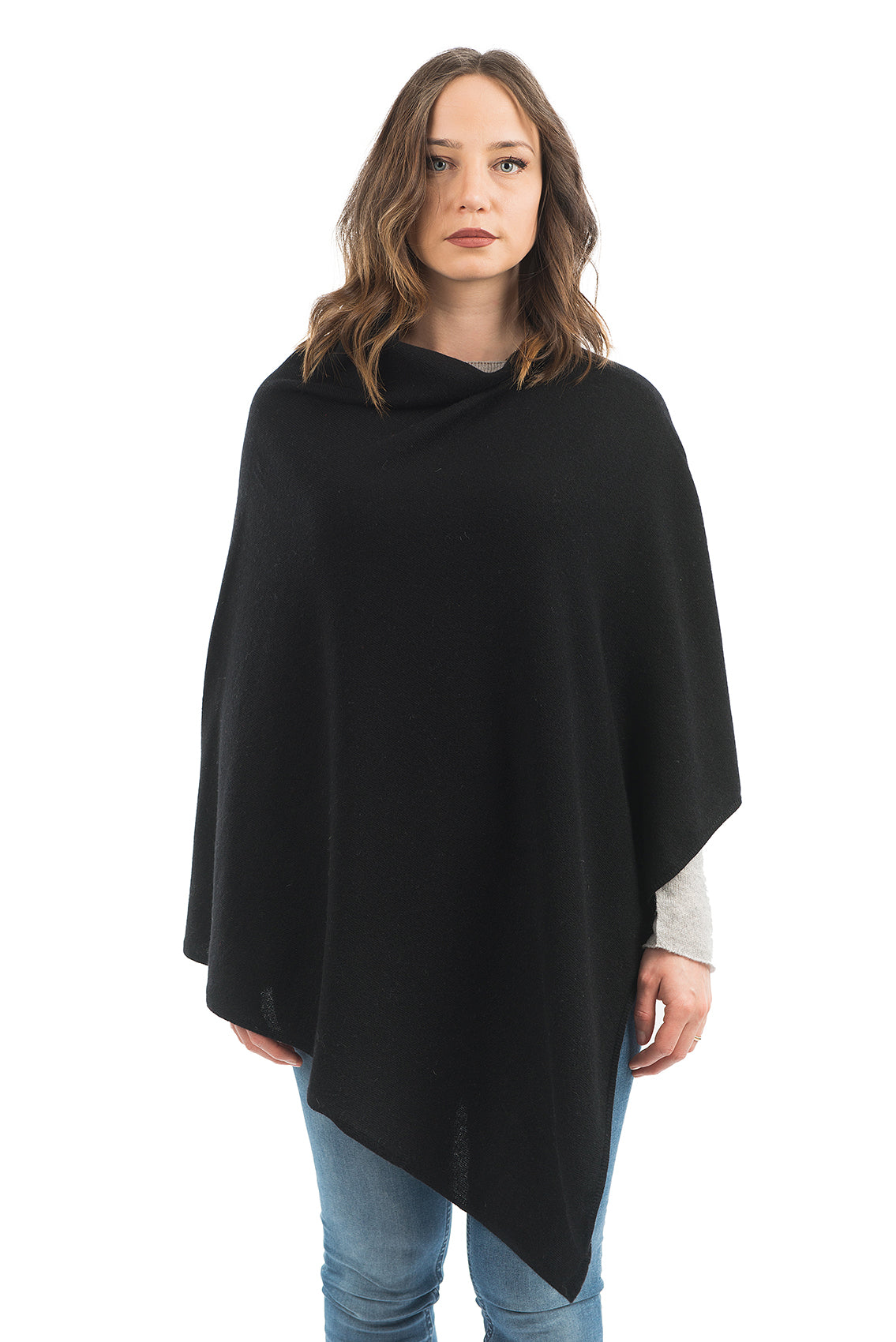 Poncho femme mélange cachemire, coloris Noir | Dalle Piane Cashmere