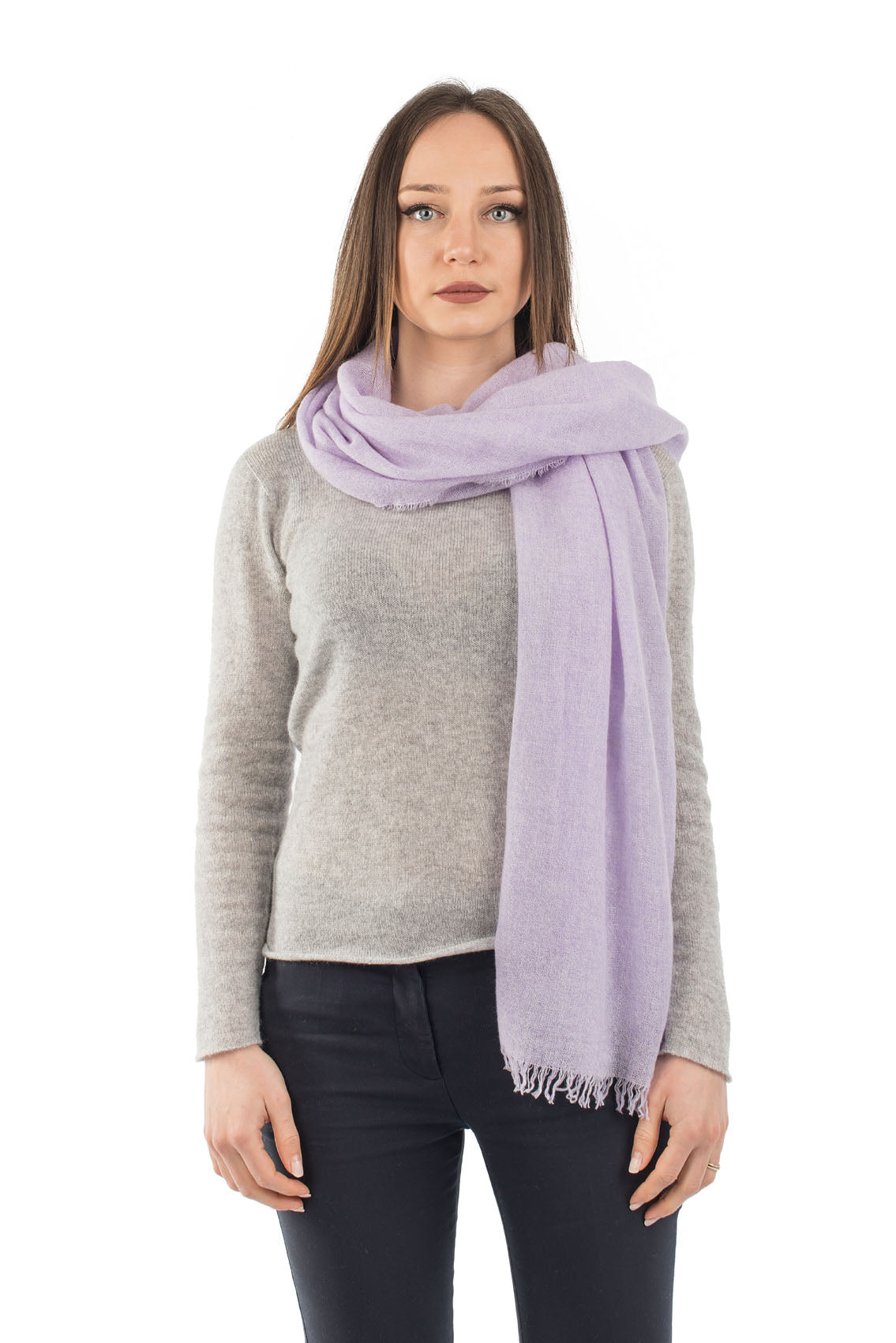 Pashmina femme 100 % cachemire, coloris Lilas, vue 3 | Dalle Piane Cashmere