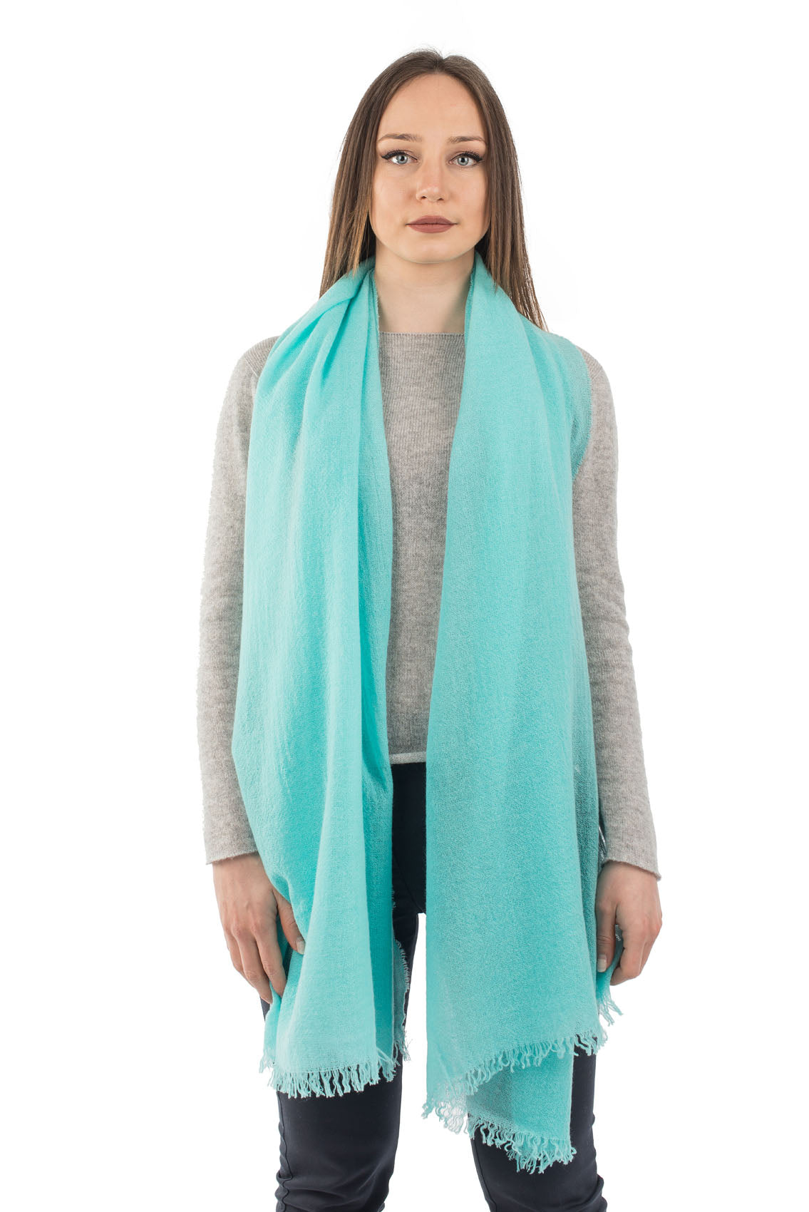 Pashmina femme 100 % cachemire, coloris Vert d'eau | Dalle Piane Cashmere