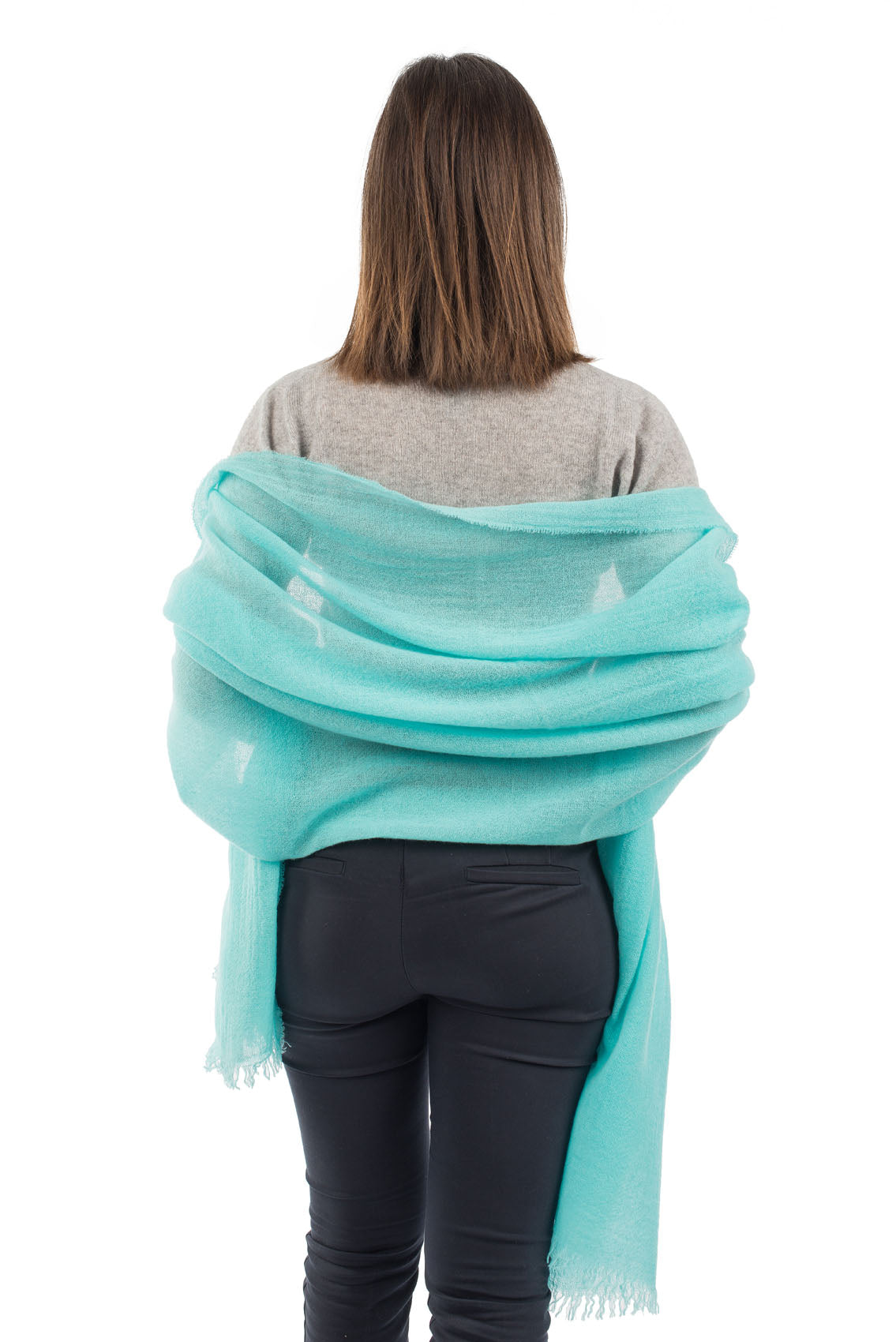 Pashmina femme 100 % cachemire, coloris Vert d'eau, vue 2 | Dalle Piane Cashmere